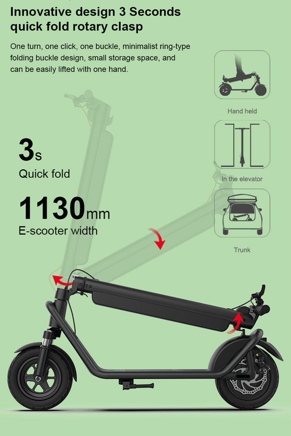 10 inch schokabsorberende opvouwbare elektrische scooter van aluminiumlegering met achterwielaandrijving