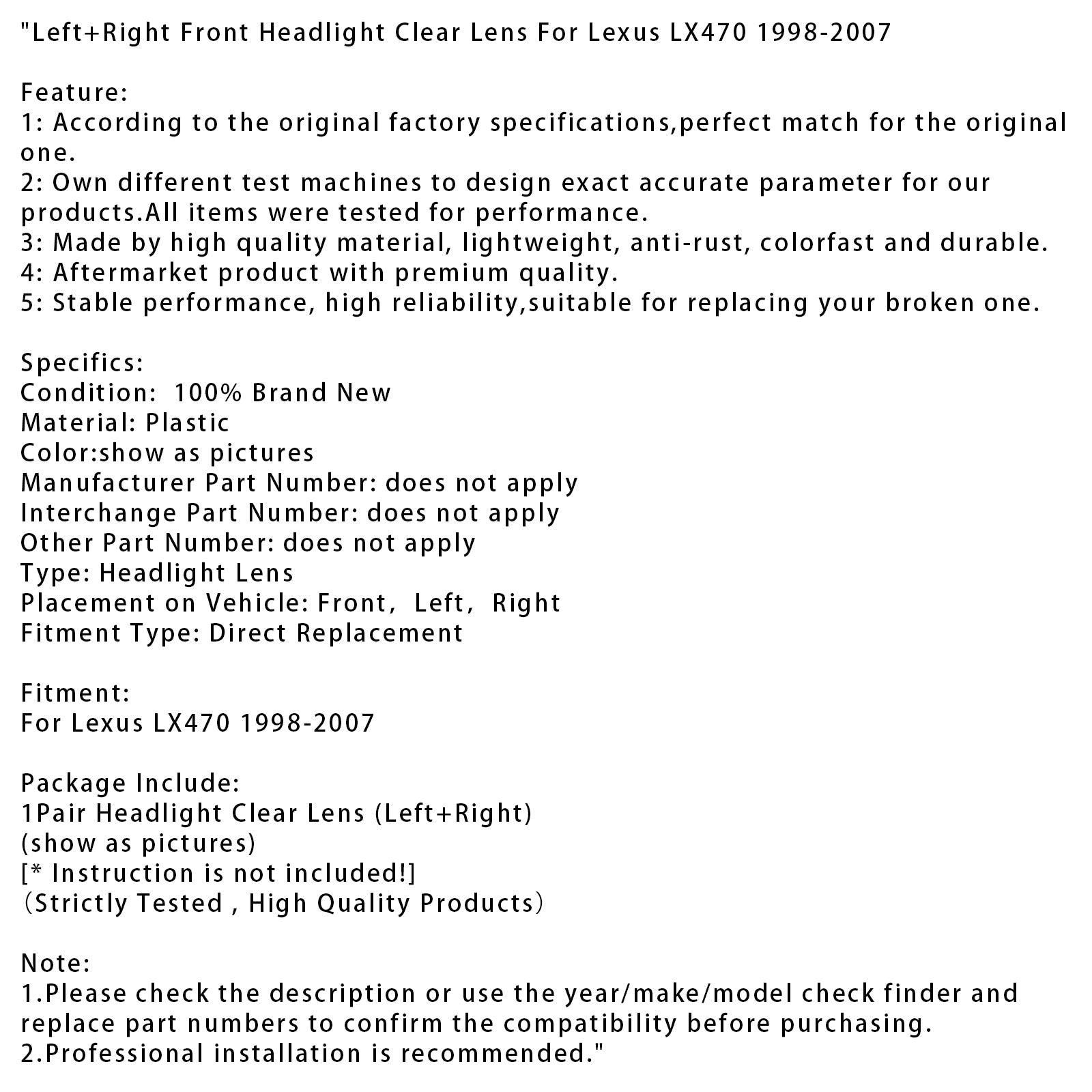 1998-2007 Lexus LX470 links + rechts koplamp heldere lens