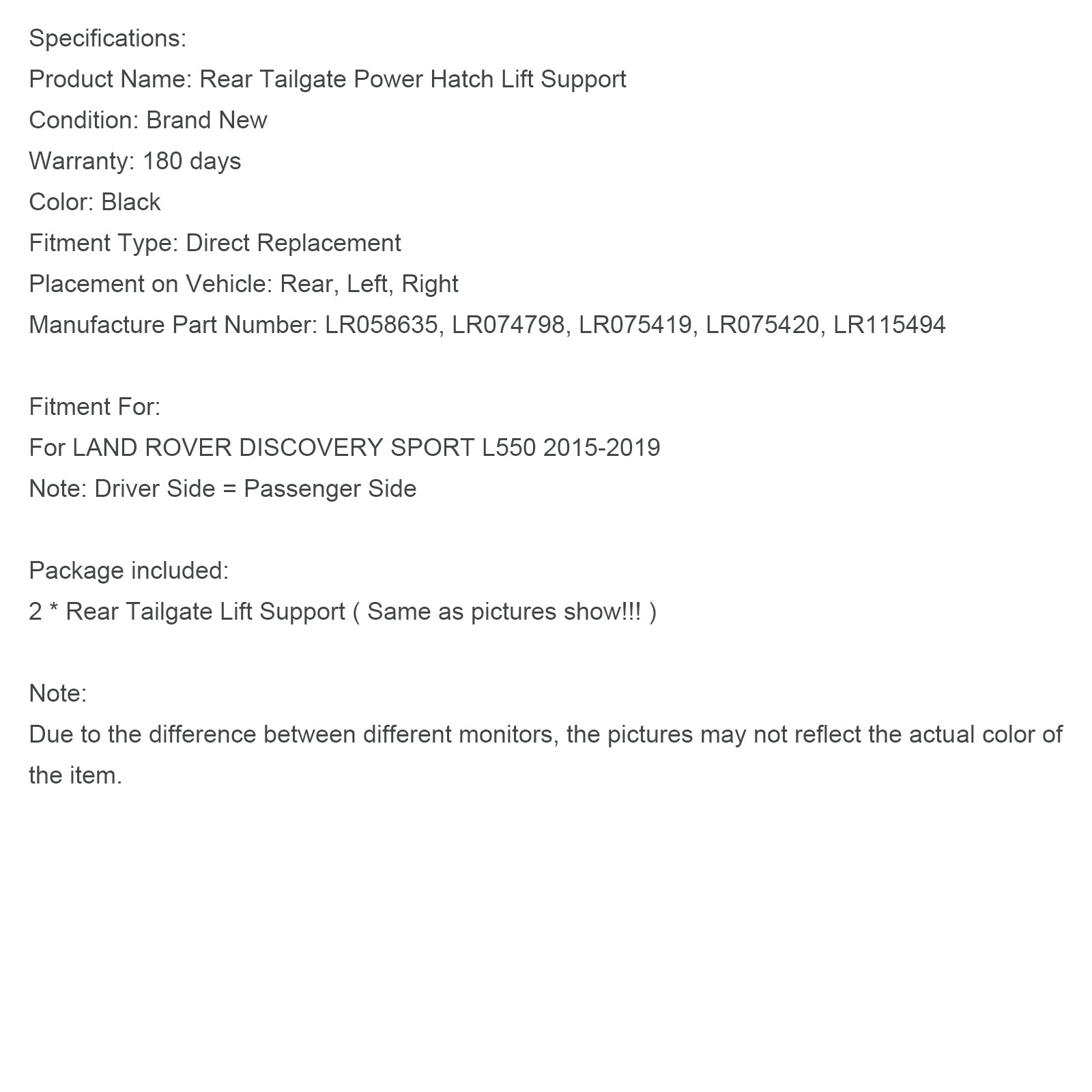 2PCS Electric Tailgate Strut LR075420 Fit Land Rover Discovery Sport 2015-2019