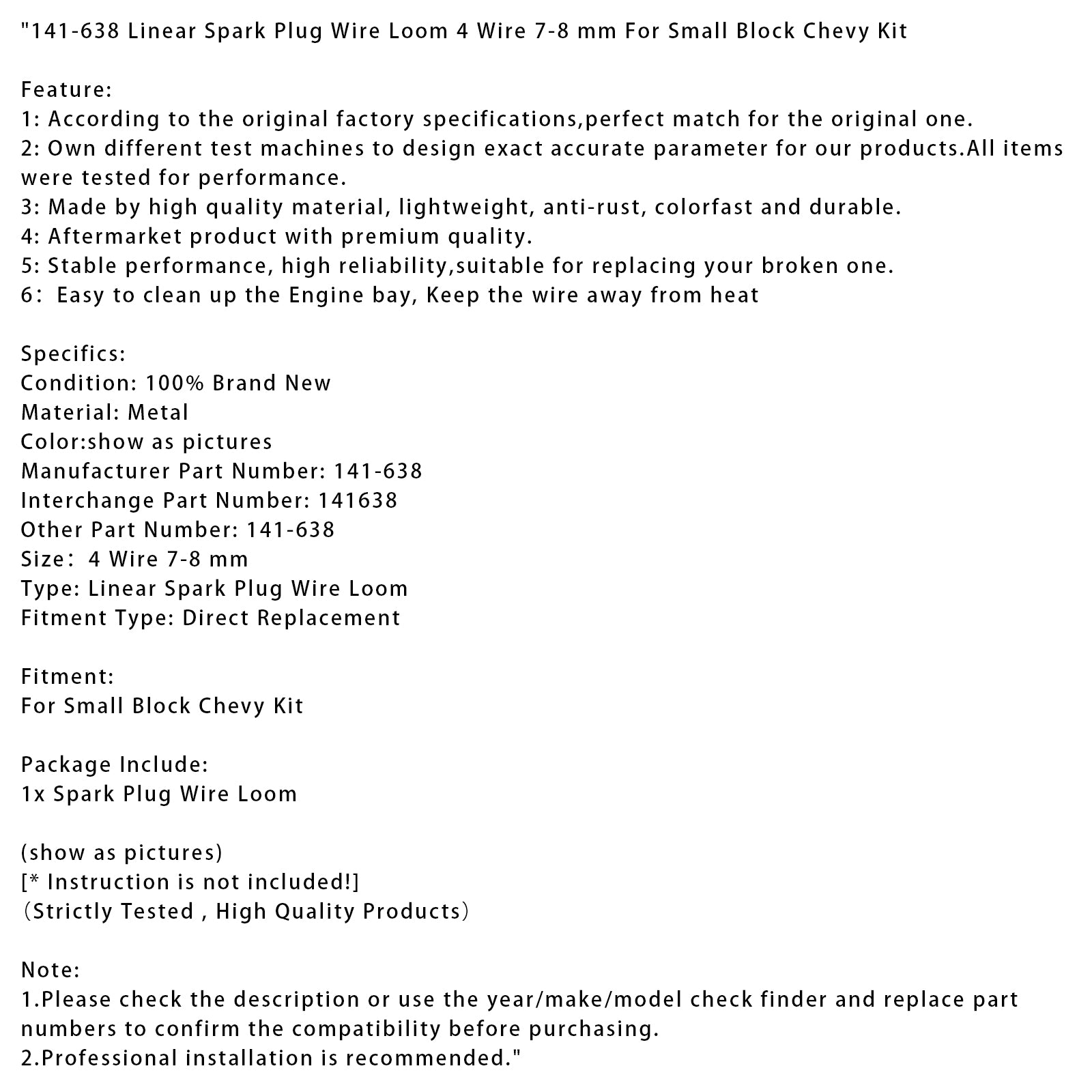 Small Block Kit Chevy Kit linéaire Fil à bougie d'allumage 4 fil 7-8 mm 141-638