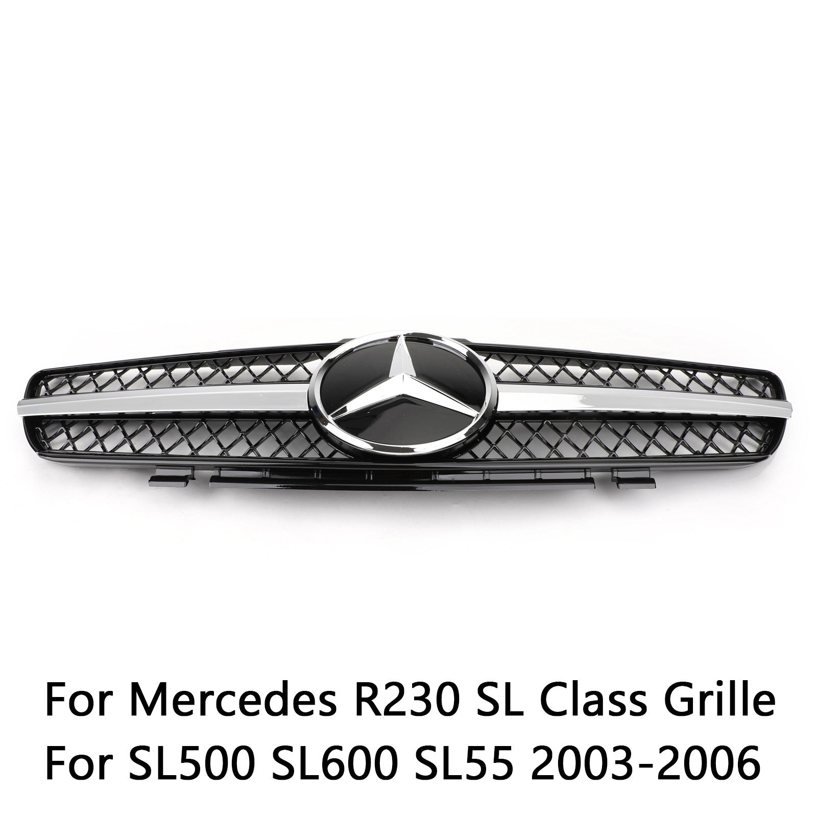 2003-2006 Mercedes R230 SL500 SL600 1 Fin Star AMG Grille Grill zwart Voor SL500 SL600 SL55 2003-2006