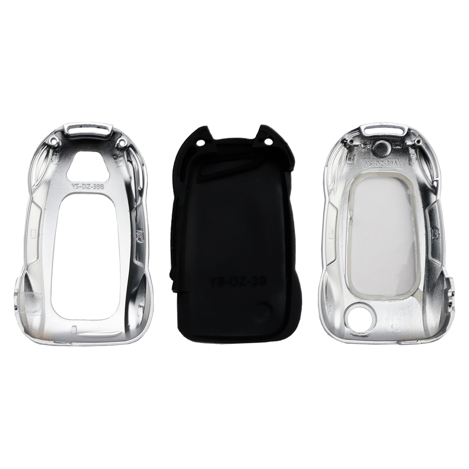 Leather Alloy Zinc Car Key Silvery Case Cover For VW Polo Skoda