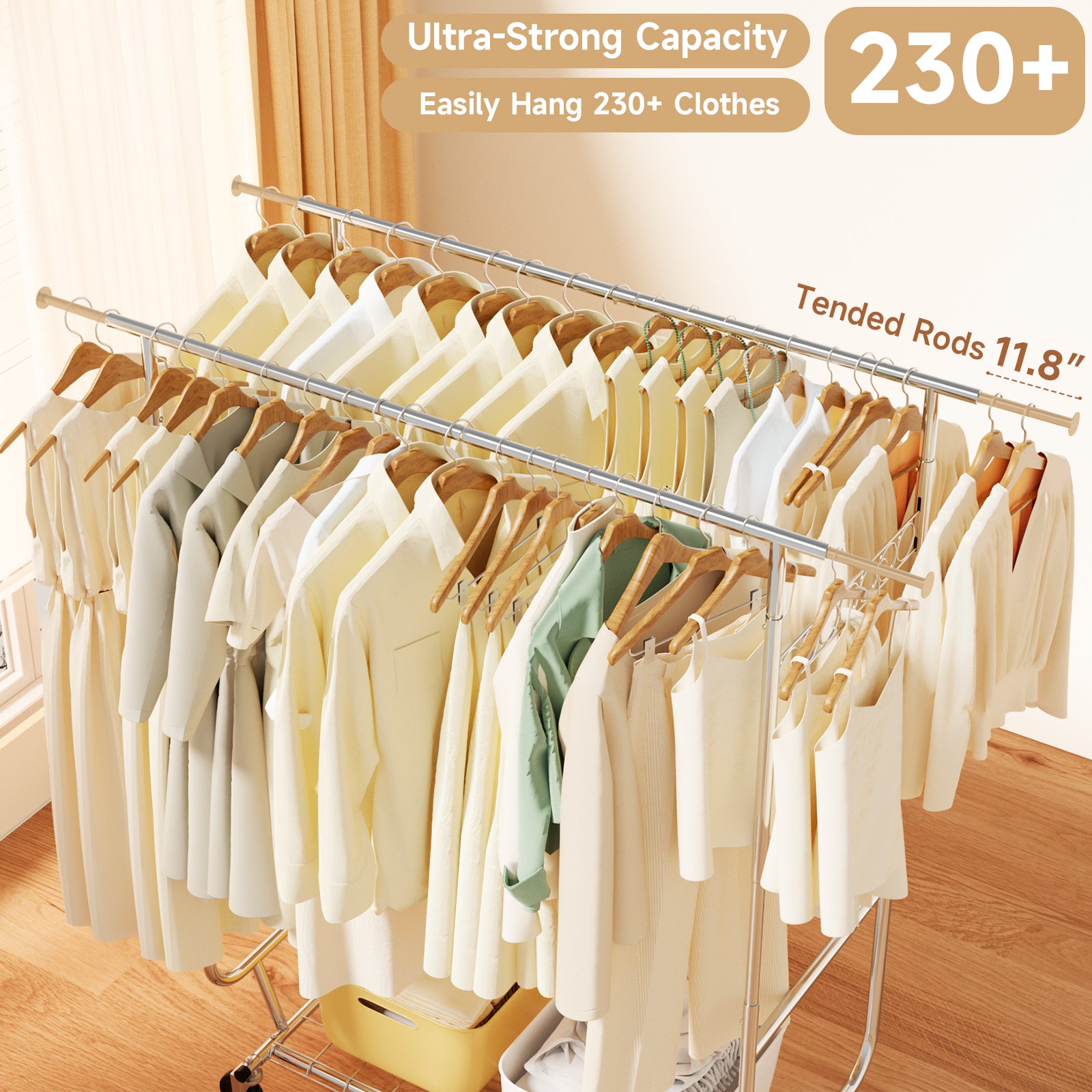 660lbs Clothing Racks with Wheels Heavy Duty Clothes Rack Metal Clothes Storage Portable Closet