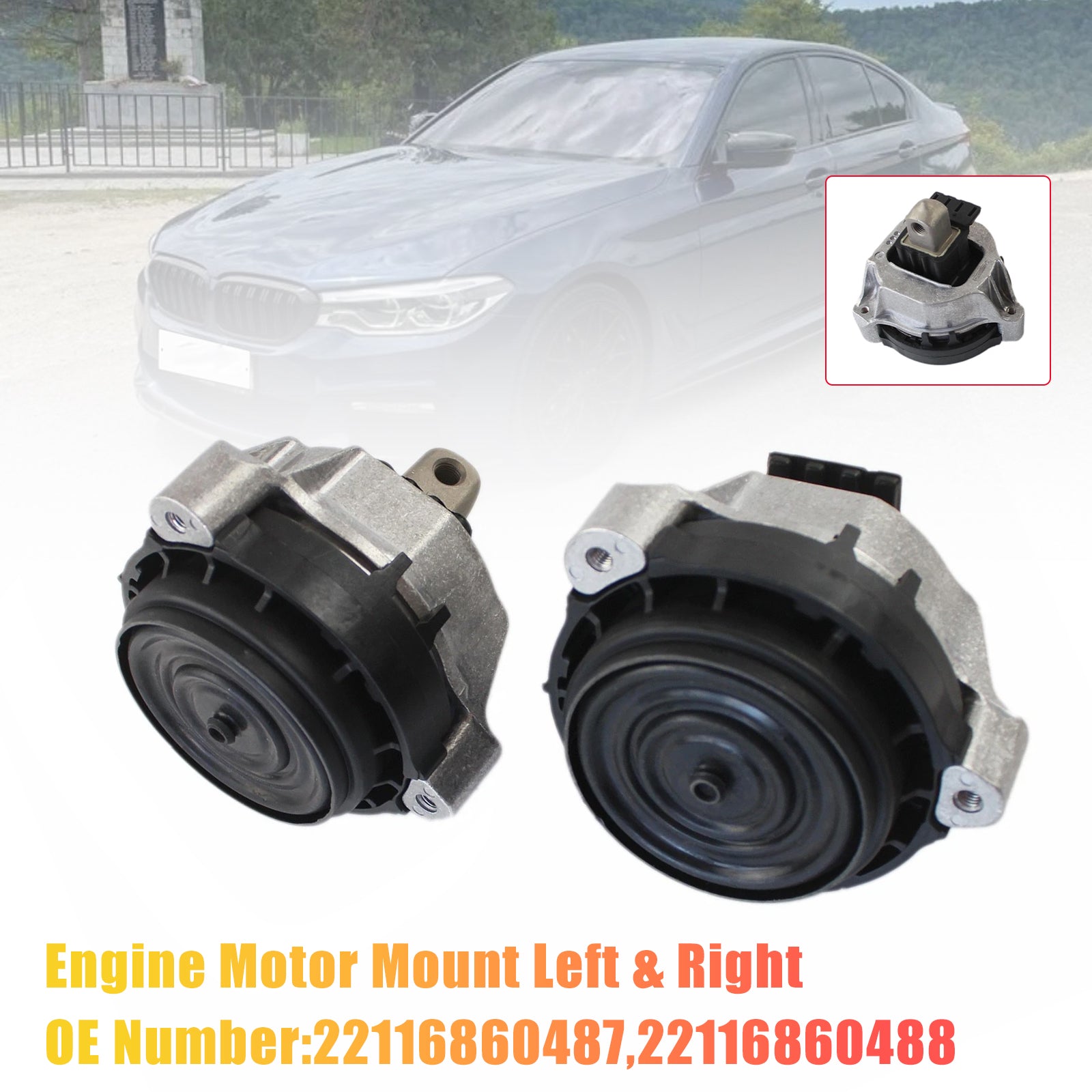 2017-2019 For BMW 530i 2.0L 2Pcs Engine Motor Mount Left & Right 22116860487