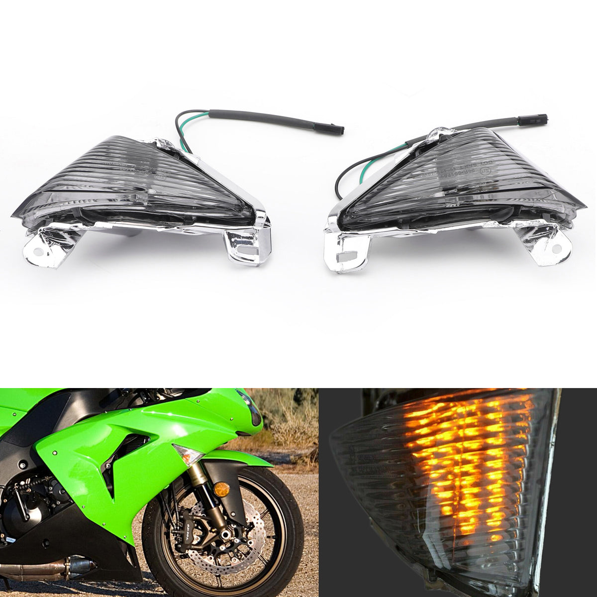 2006-2020 Kawasaki Ninja ZX14R ZX1400 Front Turn Signal Lens Cover Pair Smoke Generic