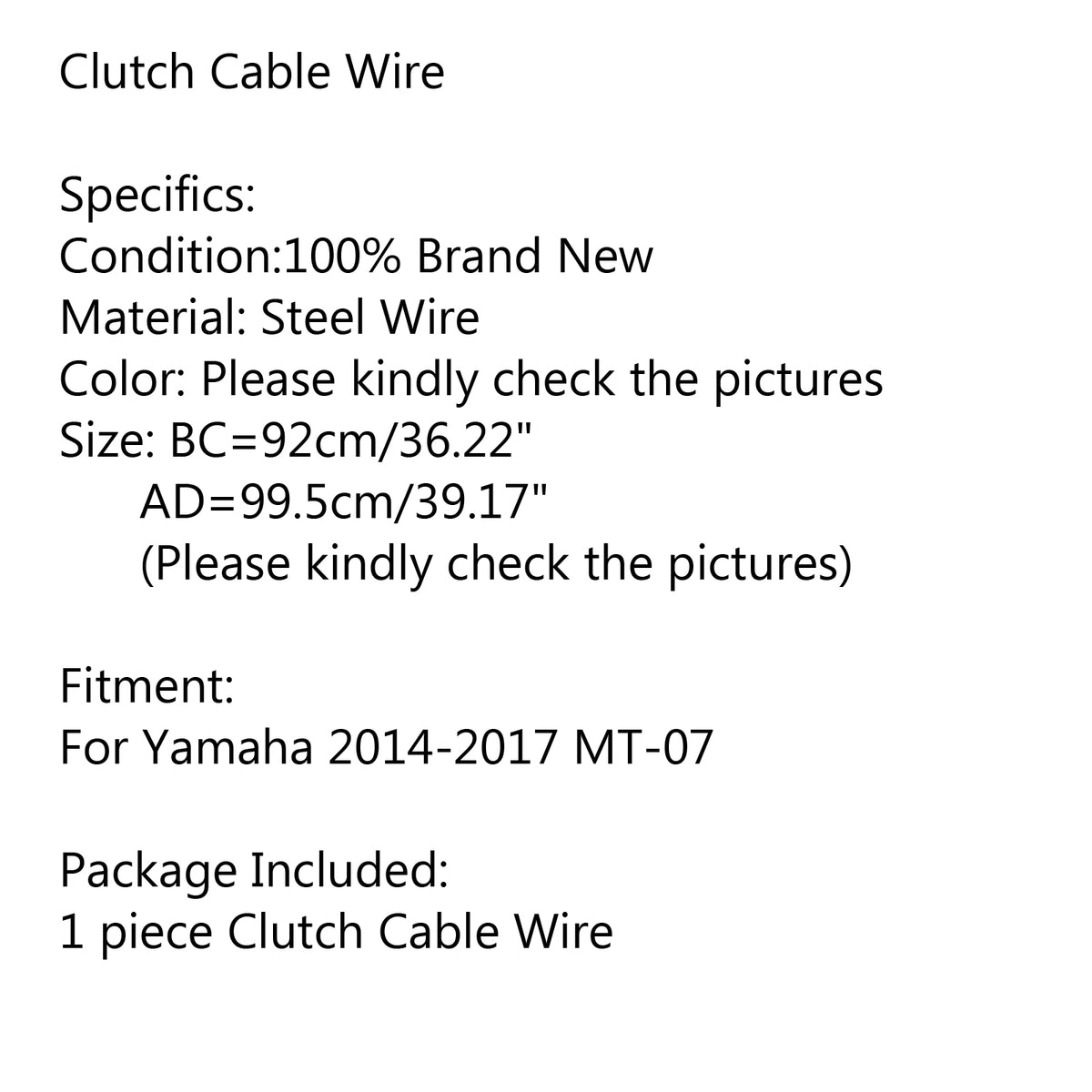 2014-2021 Yamaha MT-07 Motorcycle Wire Steel Clutch Cable Replacement Generic