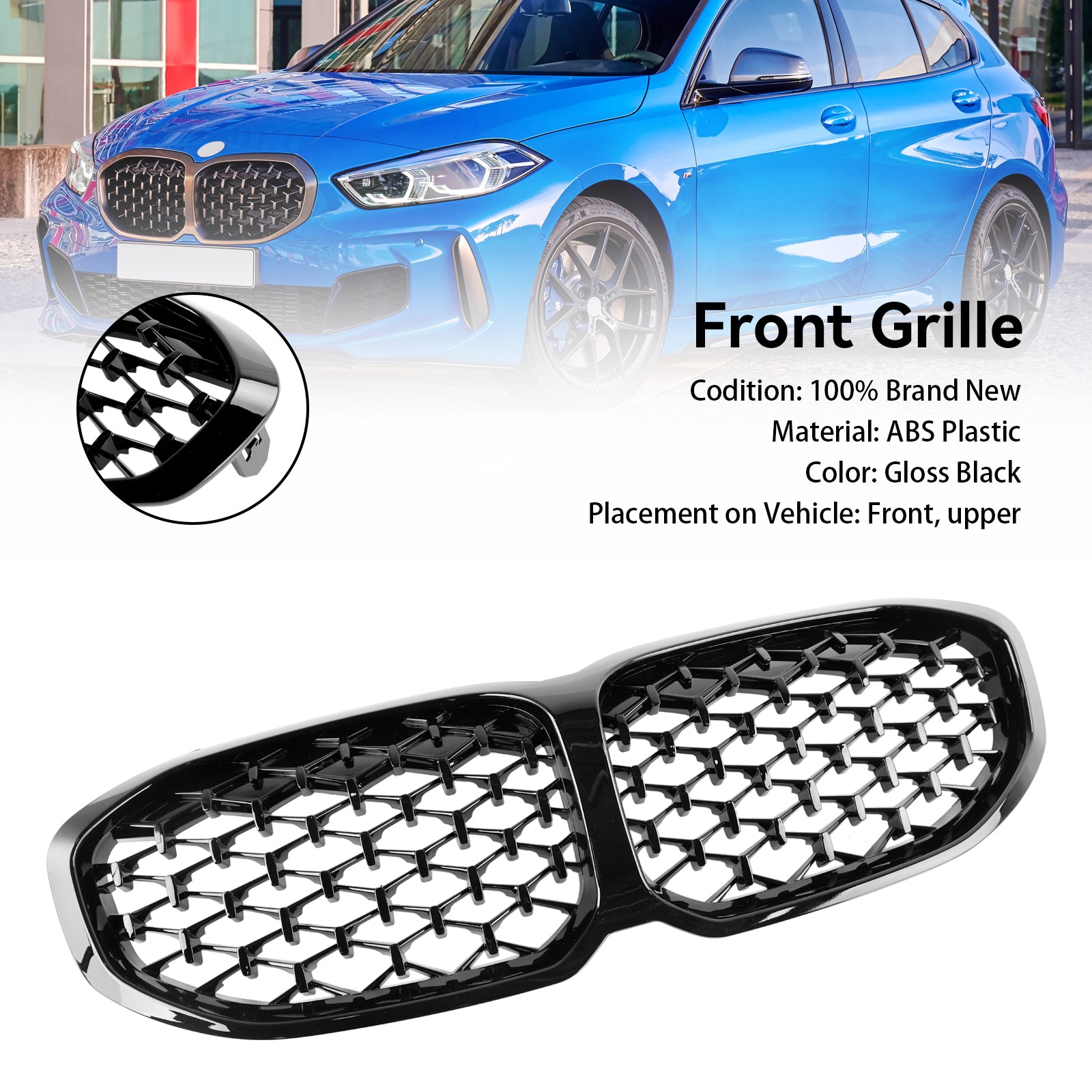 F40 BMW 1 Series 2019-2024 Gloss Black Diamond Front Kidney Grill Grille