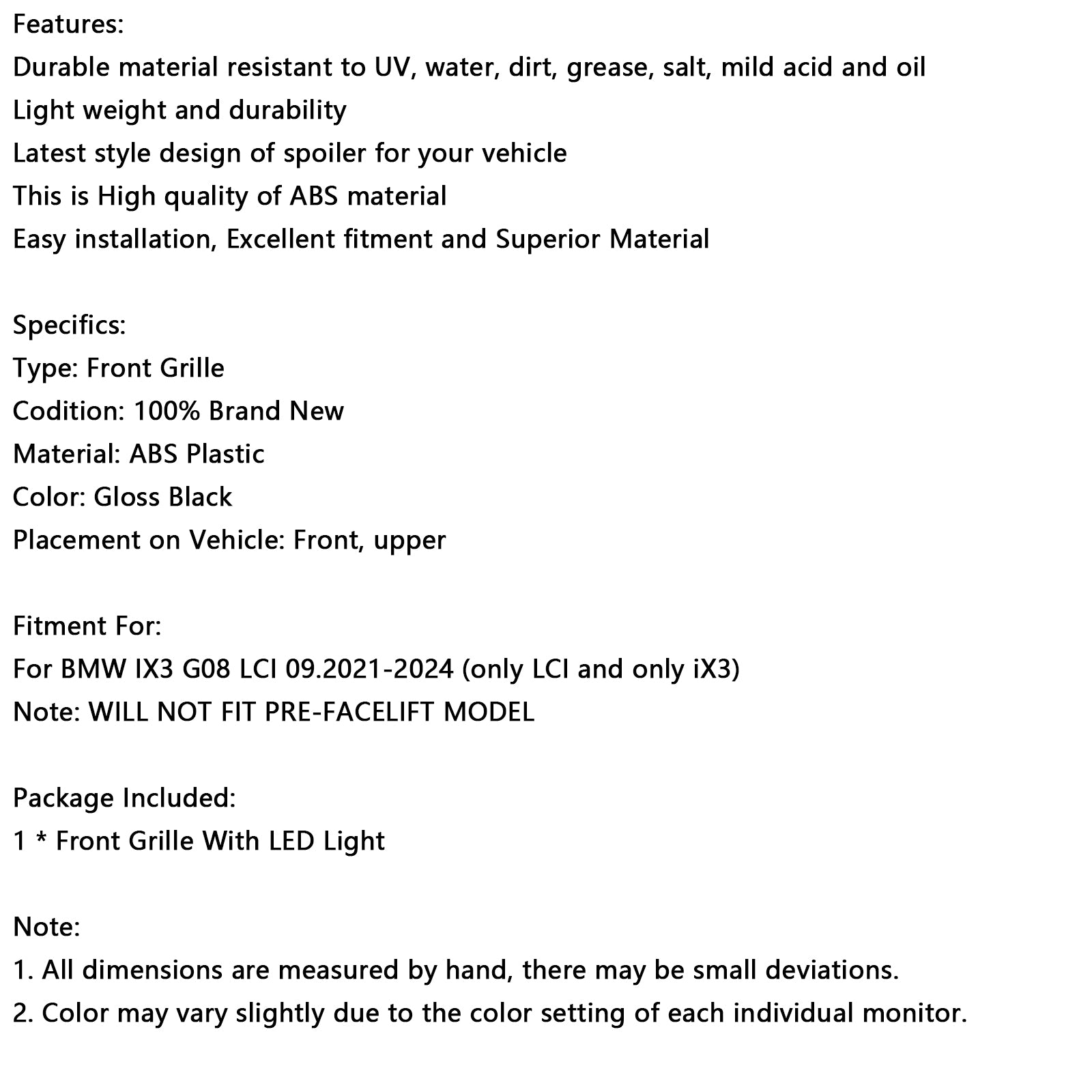 2022-2024 BMW IX3 G08 LCI Double slat gloss Black Front Kidney Grill