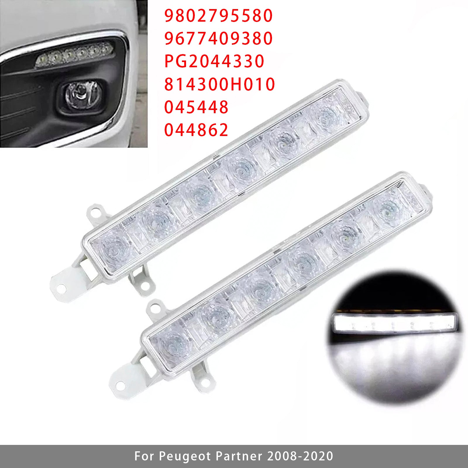 Pár LED denné hmlové svetlo pre Citroen C3 Berlingo Peugeot 9802795580