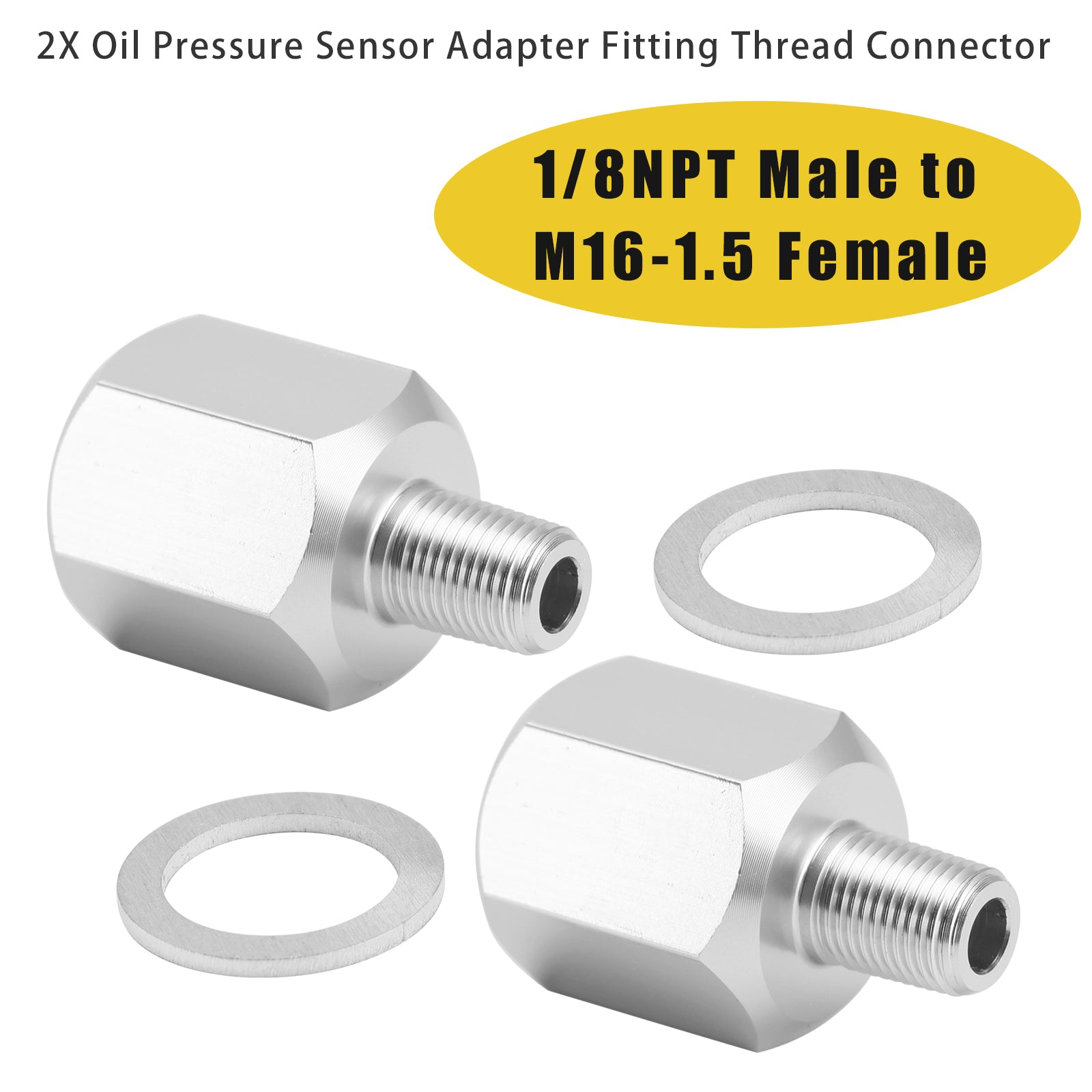 2x 1/8NPT Male to M16-1.5 Female Oil Pressure Sensor Adapter Thread Connector