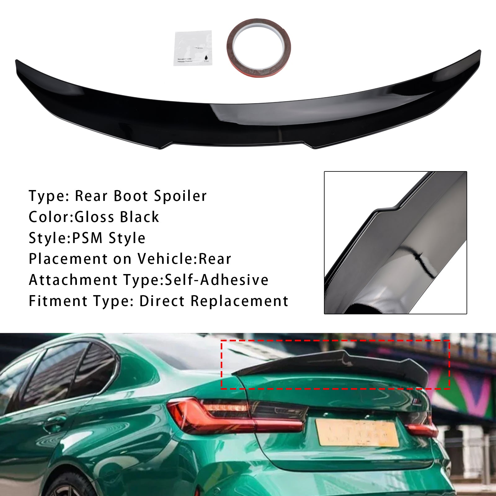 Gloss Black Rear Boot Spoiler For BMW 3 Series G20 G80 19-25 PSM Style