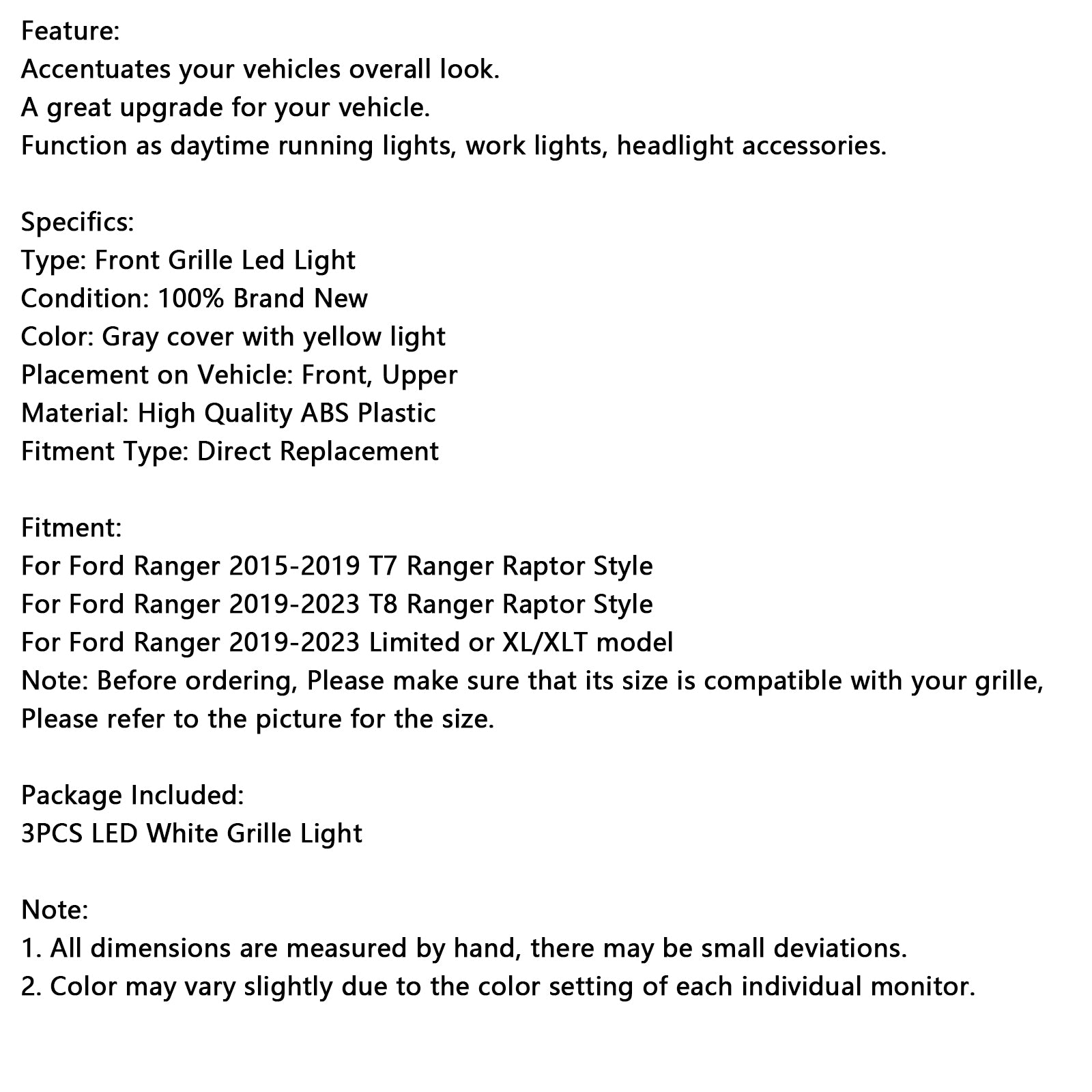 Front Bumper Grille Grill Led Light Fit Ford Ranger 2015-2023 T7 T8