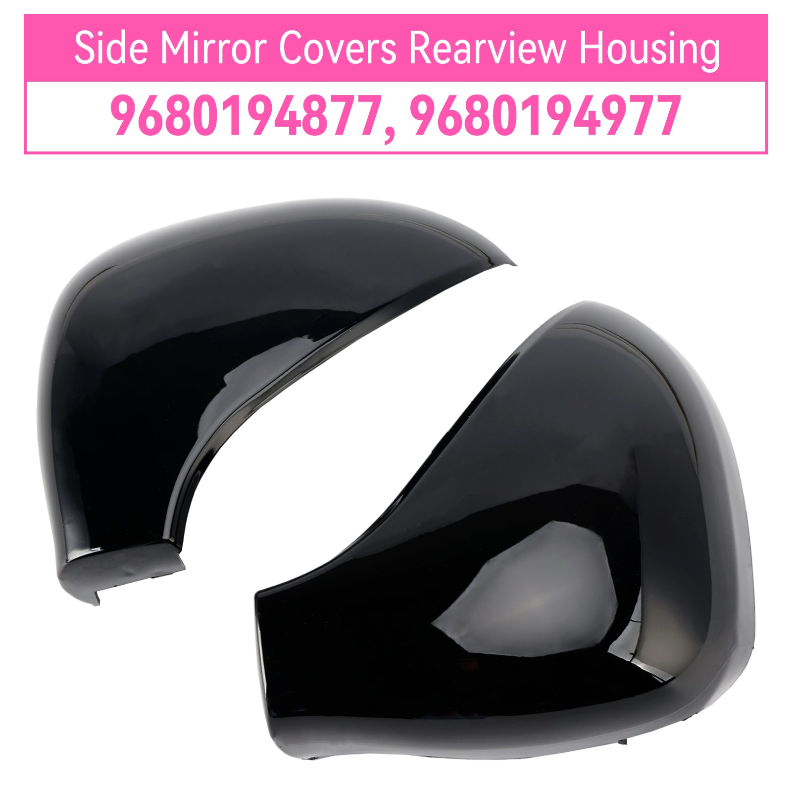 07/2006-05/2015 Peugeot 207 Hatchback Side Mirror Covers Rearview Housing Bright Black 9680194877 Generic