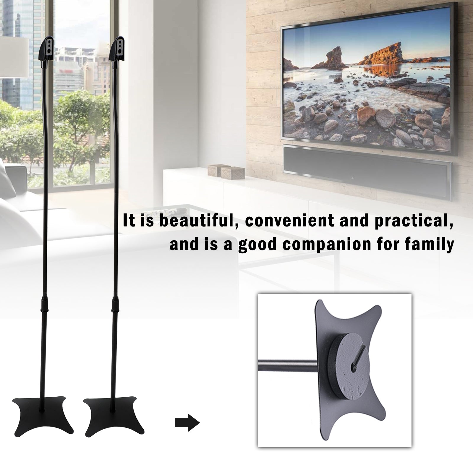 Universal Surround Sound Adjustable Height Speaker Stands Set Of 2 Speaker