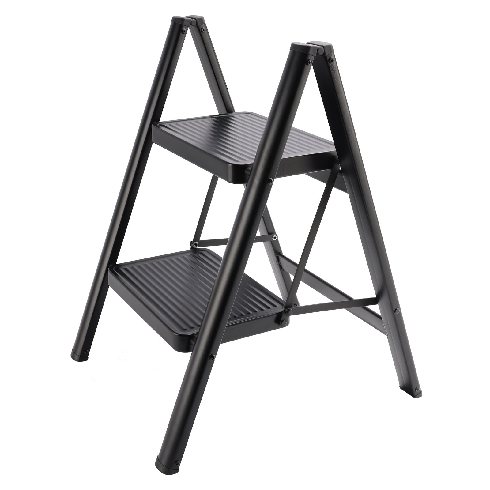 Stepladder, 2 Tiers, Foldable, Aluminum, Wide, Lightweight, Compact, Ladder