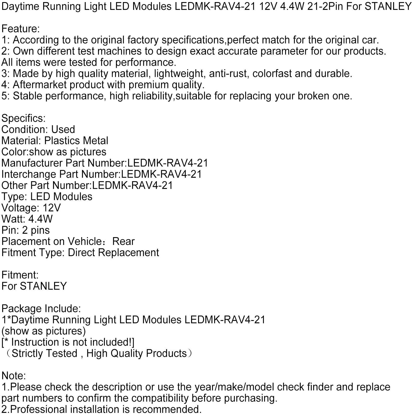 Dagrijverlichting LED-modules LEDMK-RAV4-21 12V 4,4W 21-2Pin voor STANLEY