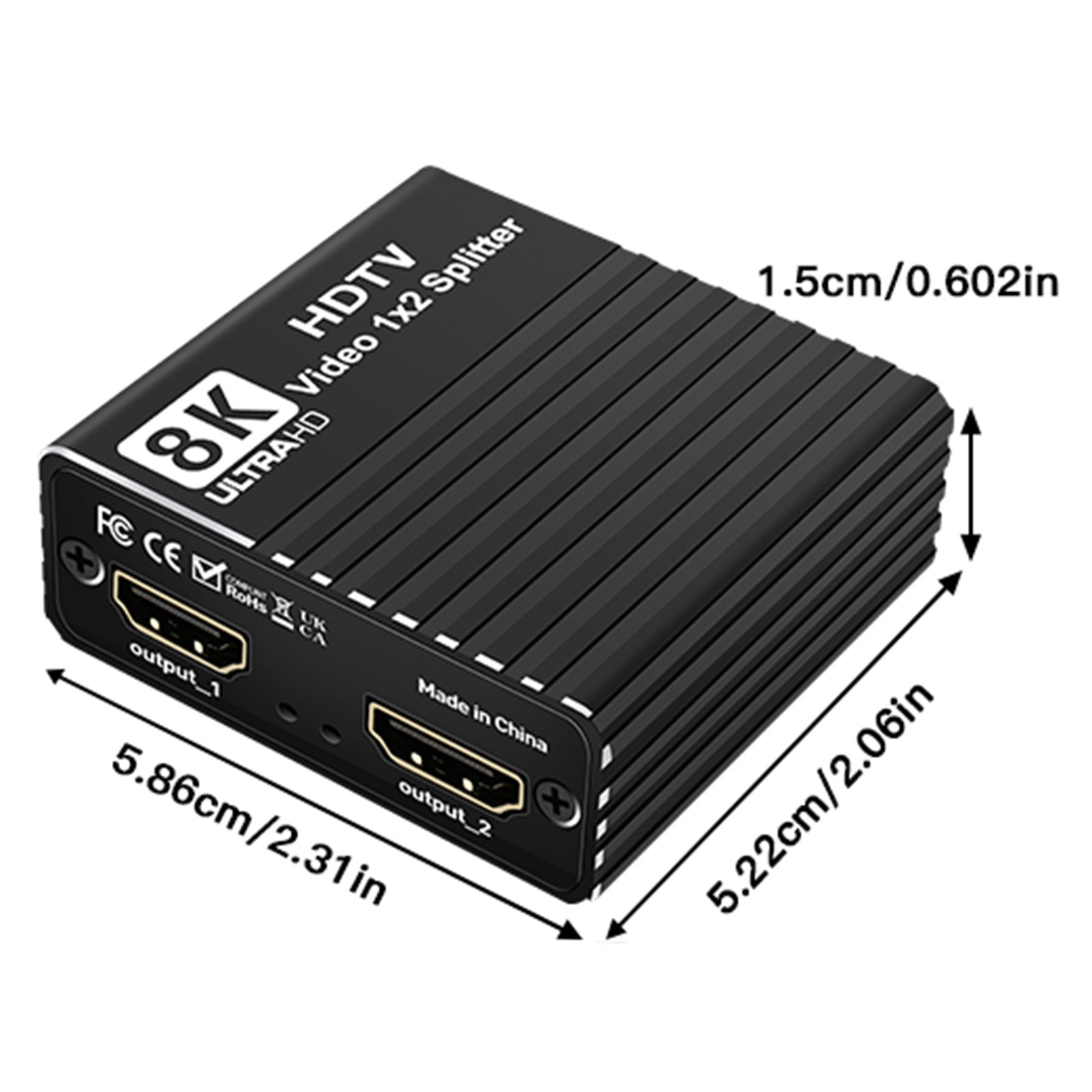 8K HDMI 1 naar 2 splitter HD2.1 8K60hz/4K120hz/1080P240hz met EDID-splitter 1x2