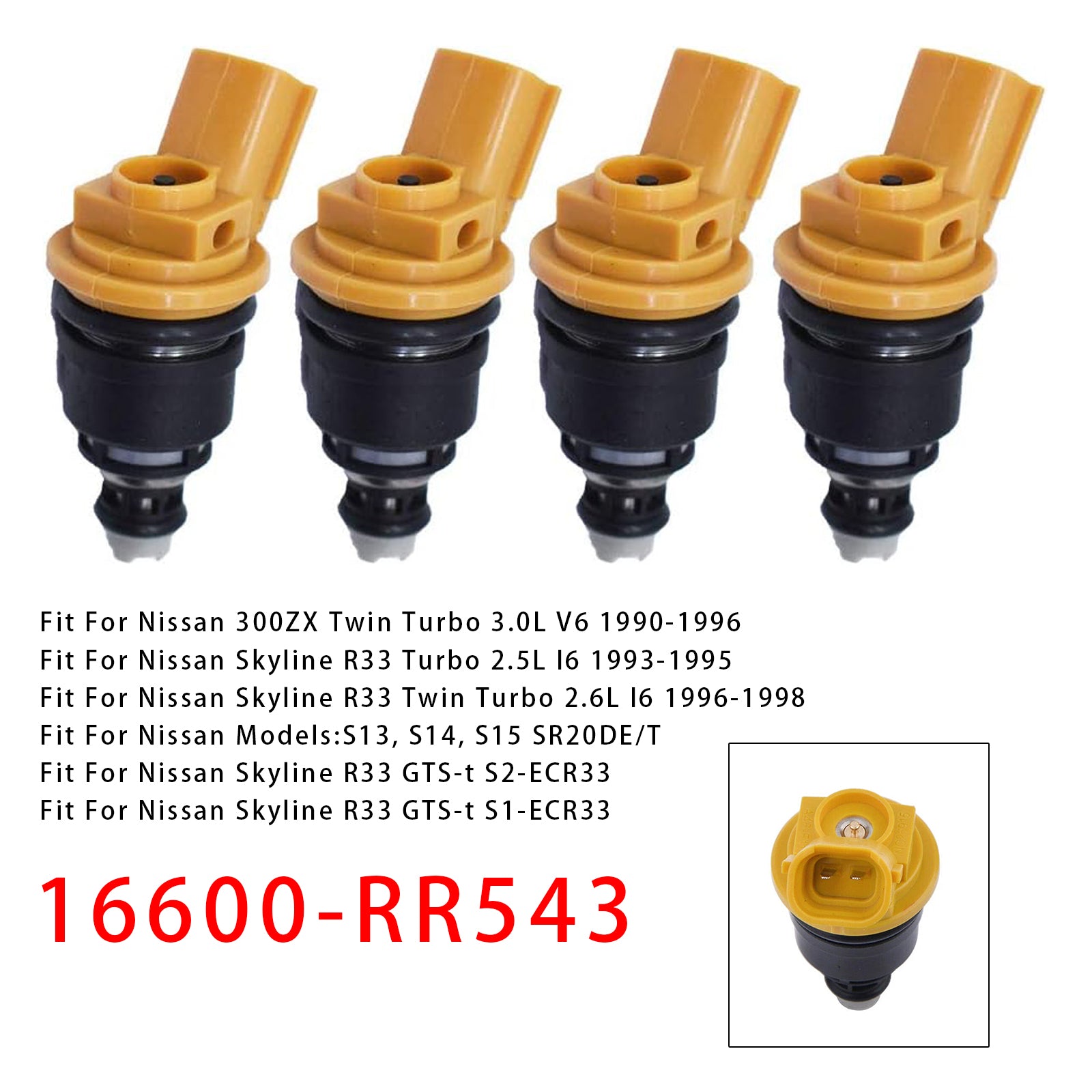 4Pcs Fuel Injector For Nissan Silvia SR20DET S13 14 15 Skyline R33 16600-RR543