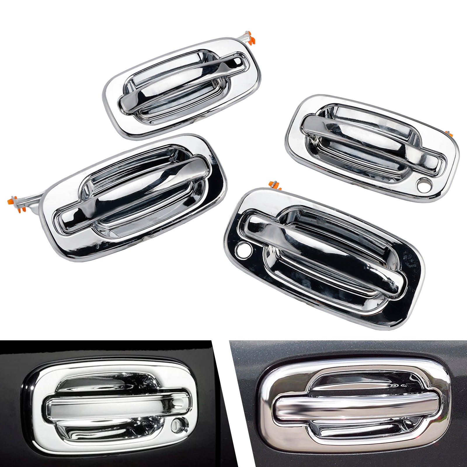 4PCs Front Exterior Door Handle Set Chrome For Chevy GMC Silverado 99-06