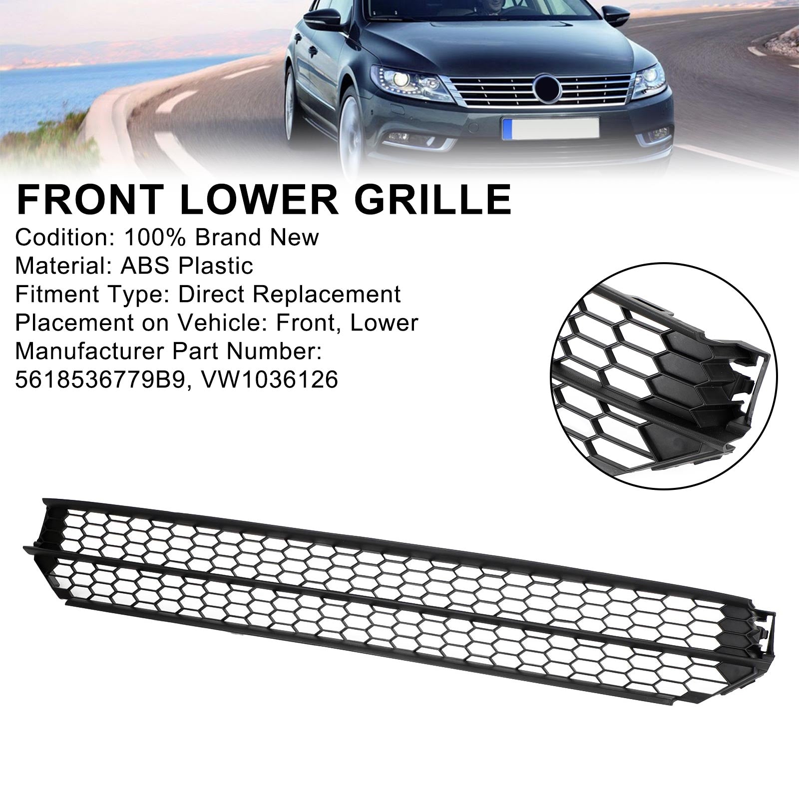 Honeycomb Front Bumper Lower Grill Grille Fit VW Passat 2012-2015 Black