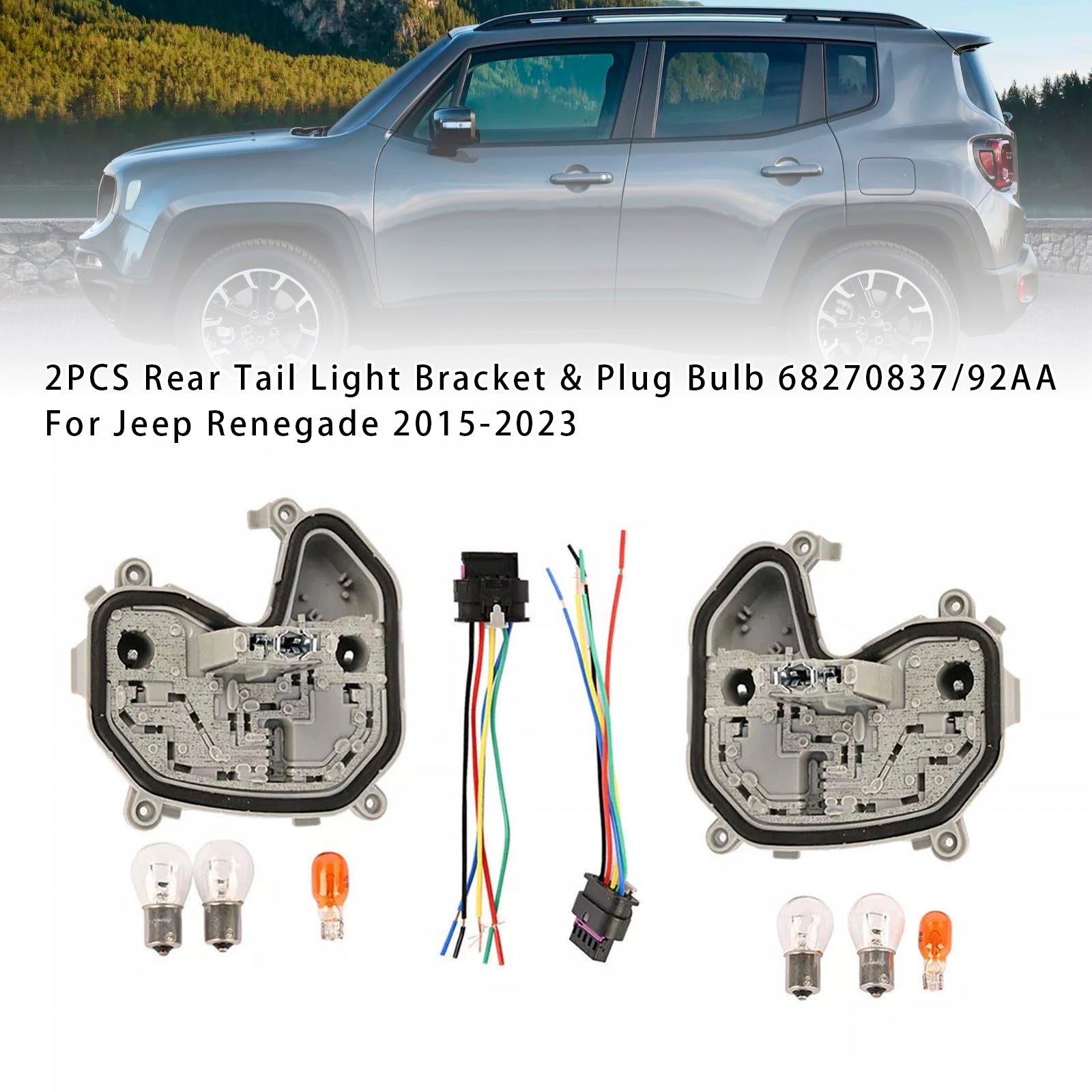 Držiak zadného svetla pre Jeep Renegade 2015-2023, 2 ks & Žiarovka do zástrčky 68270837/92AA