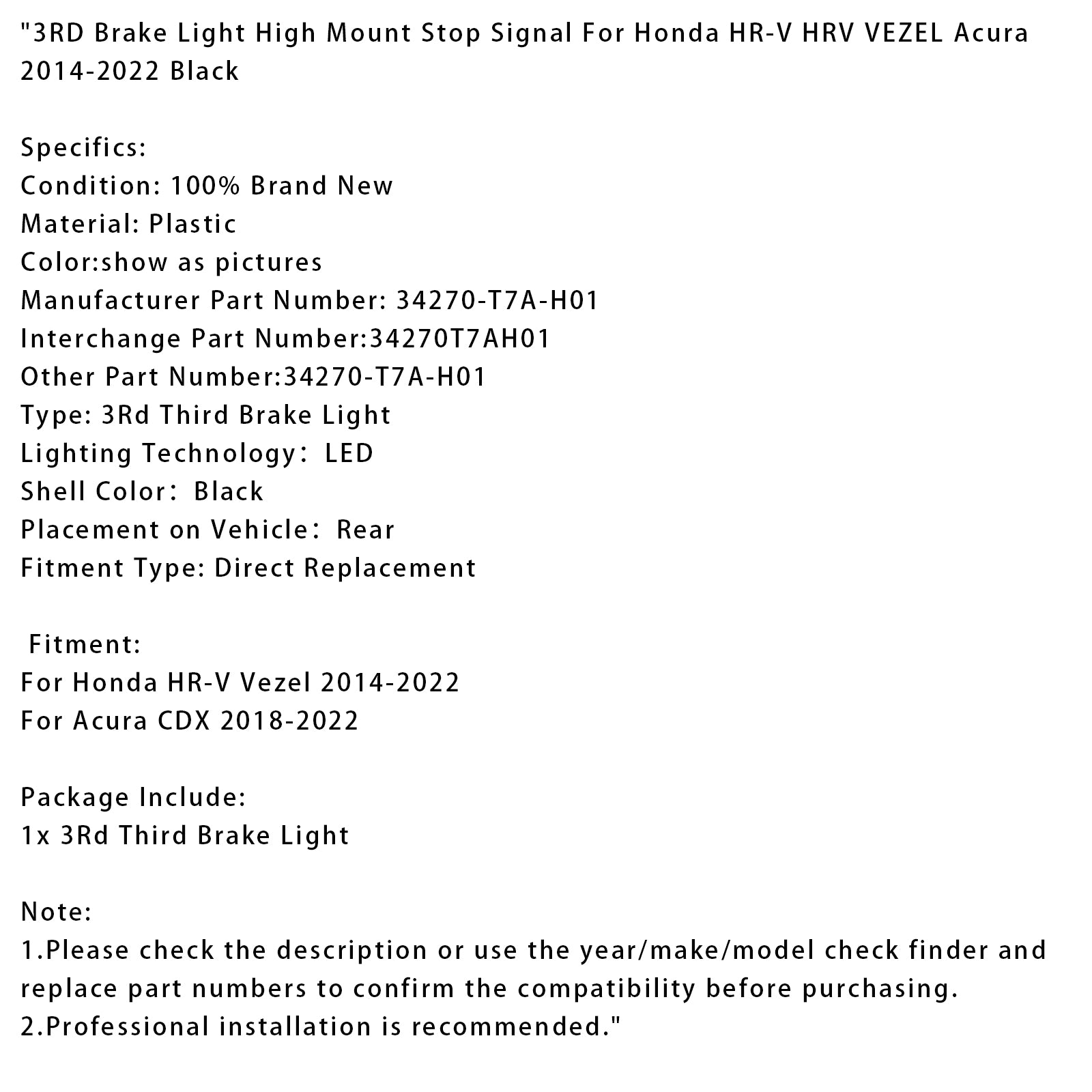 3e remlicht hoog gemonteerd stopsignaal voor Honda HR-V HRV VEZEL Acura 2014-2022