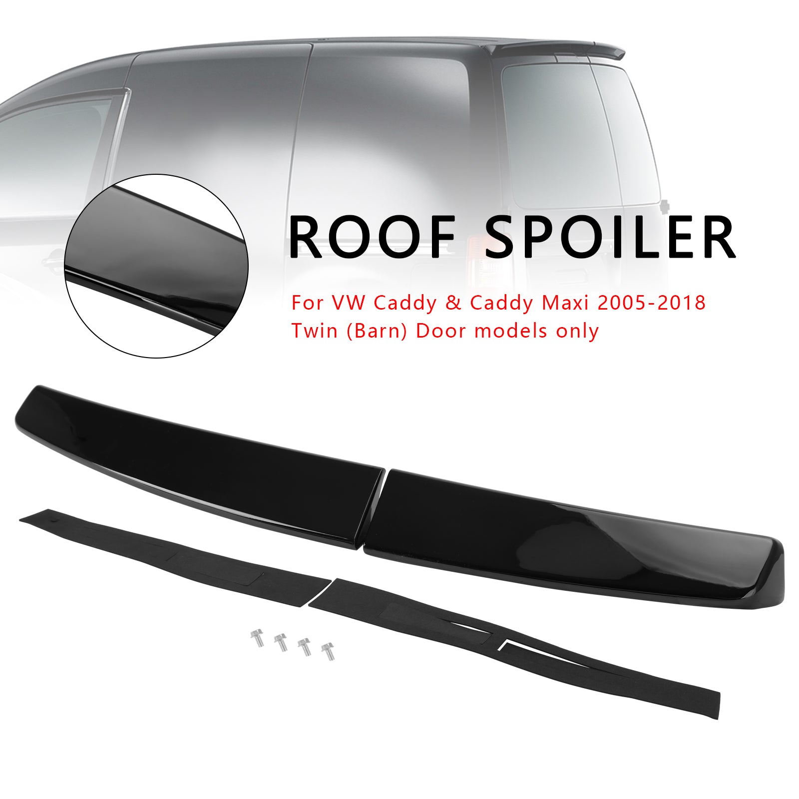 Aileron de coffre arrière double porte de grange arrière noir brillant pour VW Caddy et Caddy Maxi 2005-2018