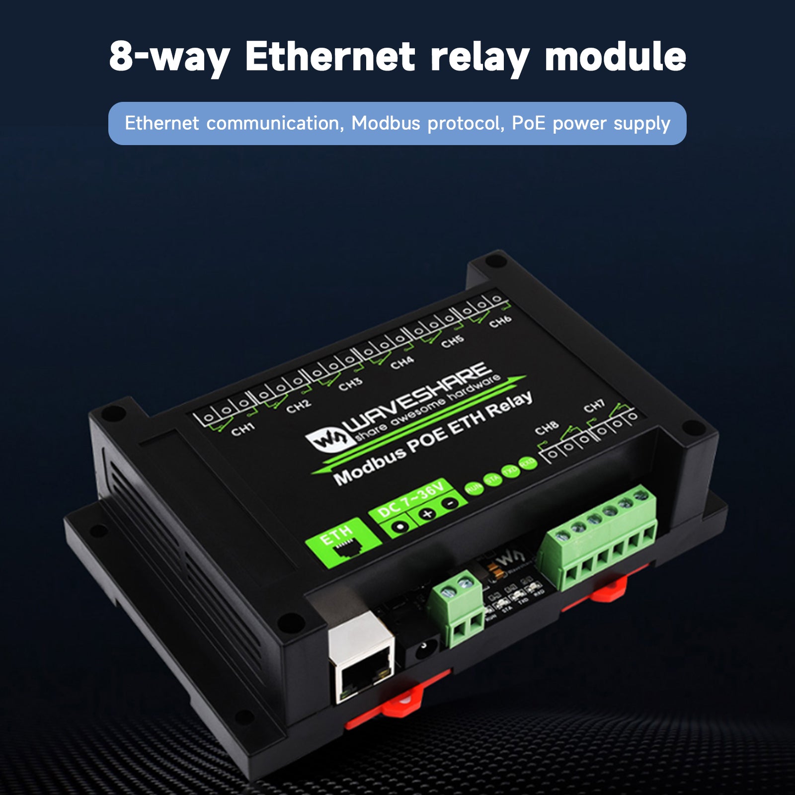 Module de relais Ethernet 8/30 canaux, protocole Modbus TCP, Communication Ethernet Poe