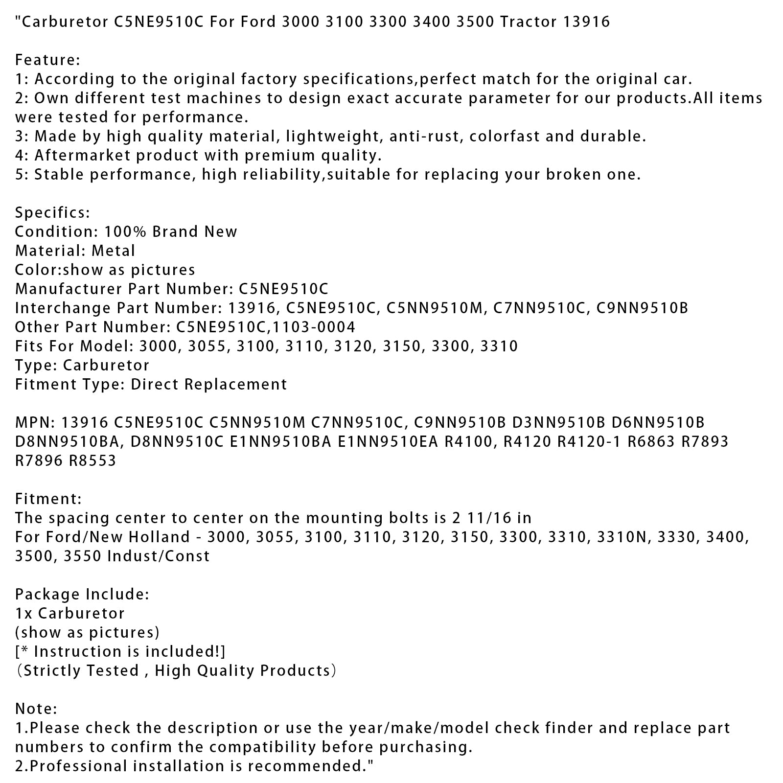 Karburátor C5NE9510C pre Ford 3000 3100 3300 3400 3500 Traktor 13916