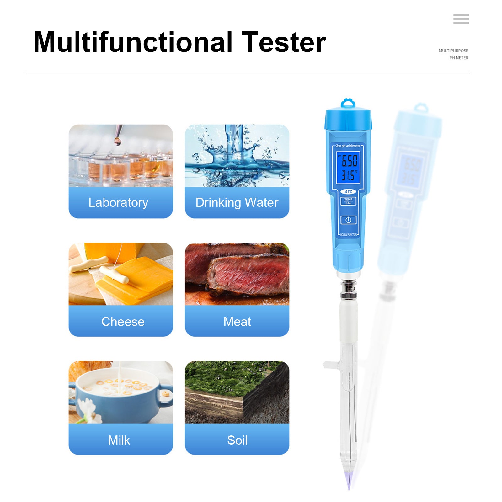 PH Meter Thermometer Pen Voor Voedsel Fruit Vlees Bodem Lab Digitale Zuurgraad PH Tester