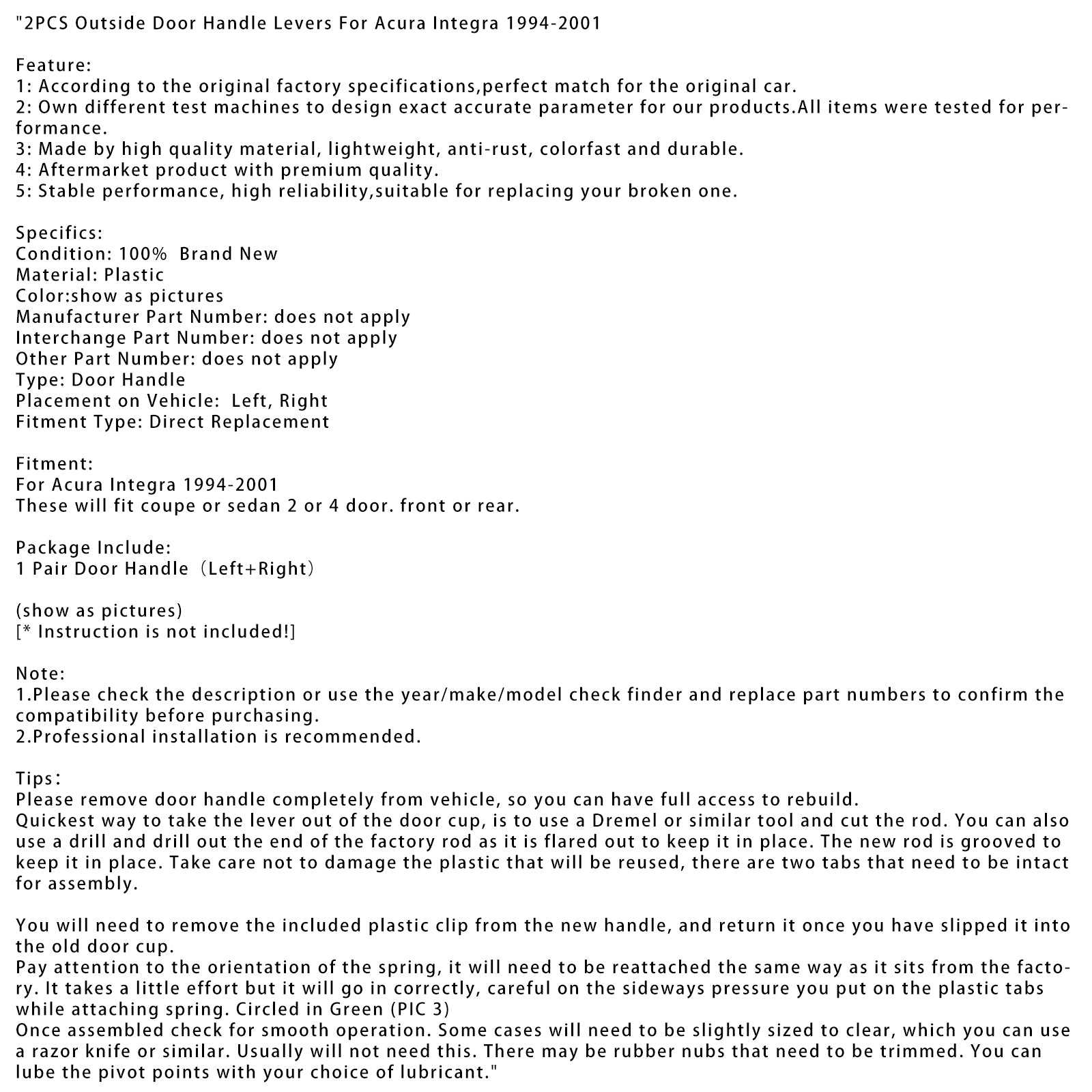 1994-2001 Acura Integra 2pcs Levier la poignée de porte extérieure
