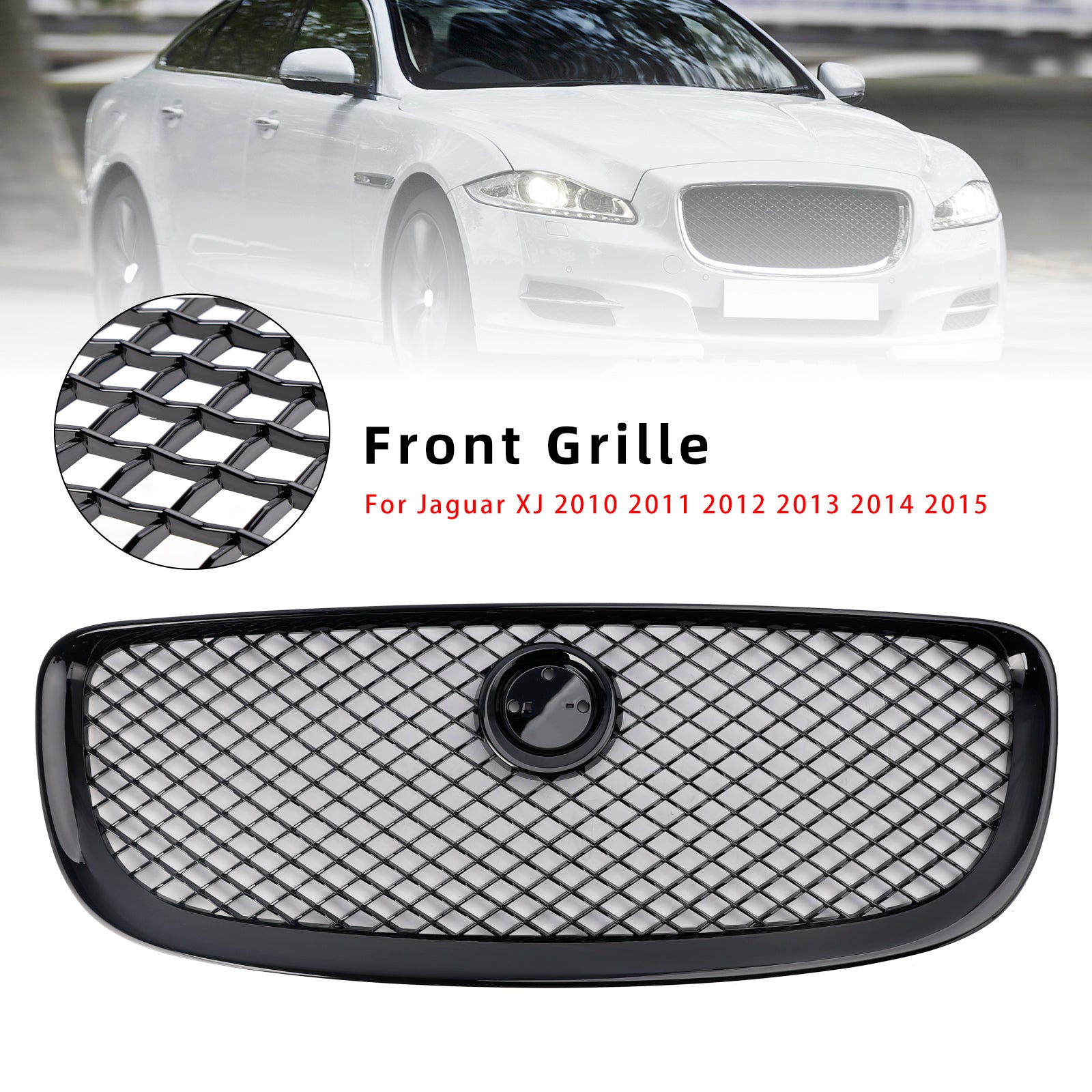 2010-2015 Jaguar XJ Gloss Black Front Bumper Grill Grille