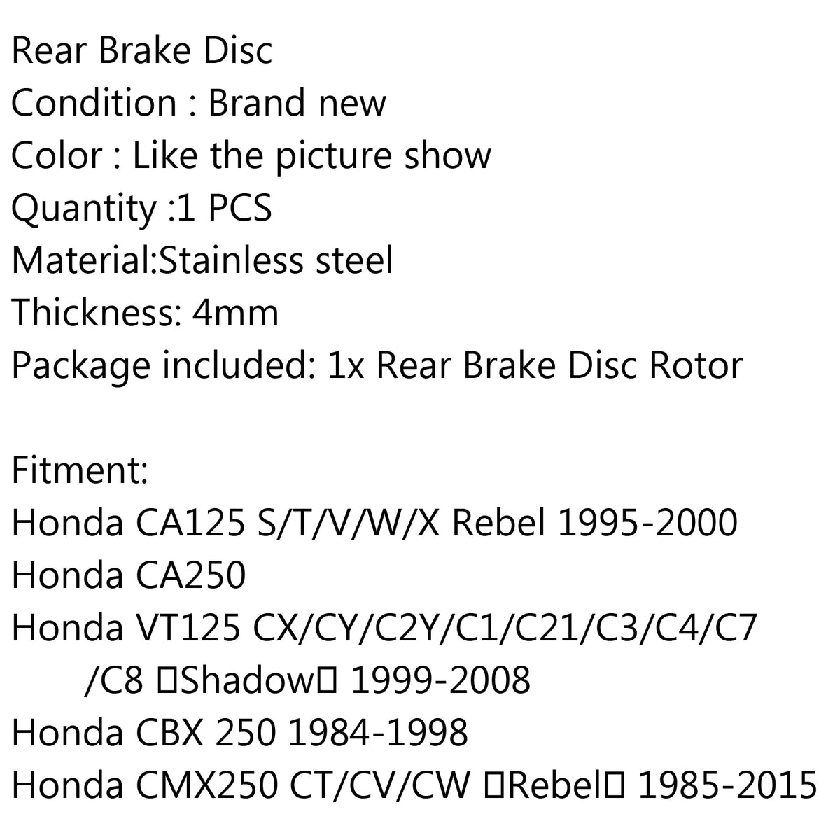 Honda CA250 Rear Brake Rotor Disc Generic