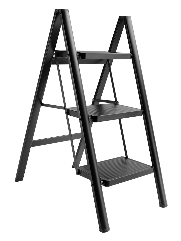 Stepladder, 3 Tiers, Foldable, Aluminum, Wide, Lightweight, Compact, Ladder