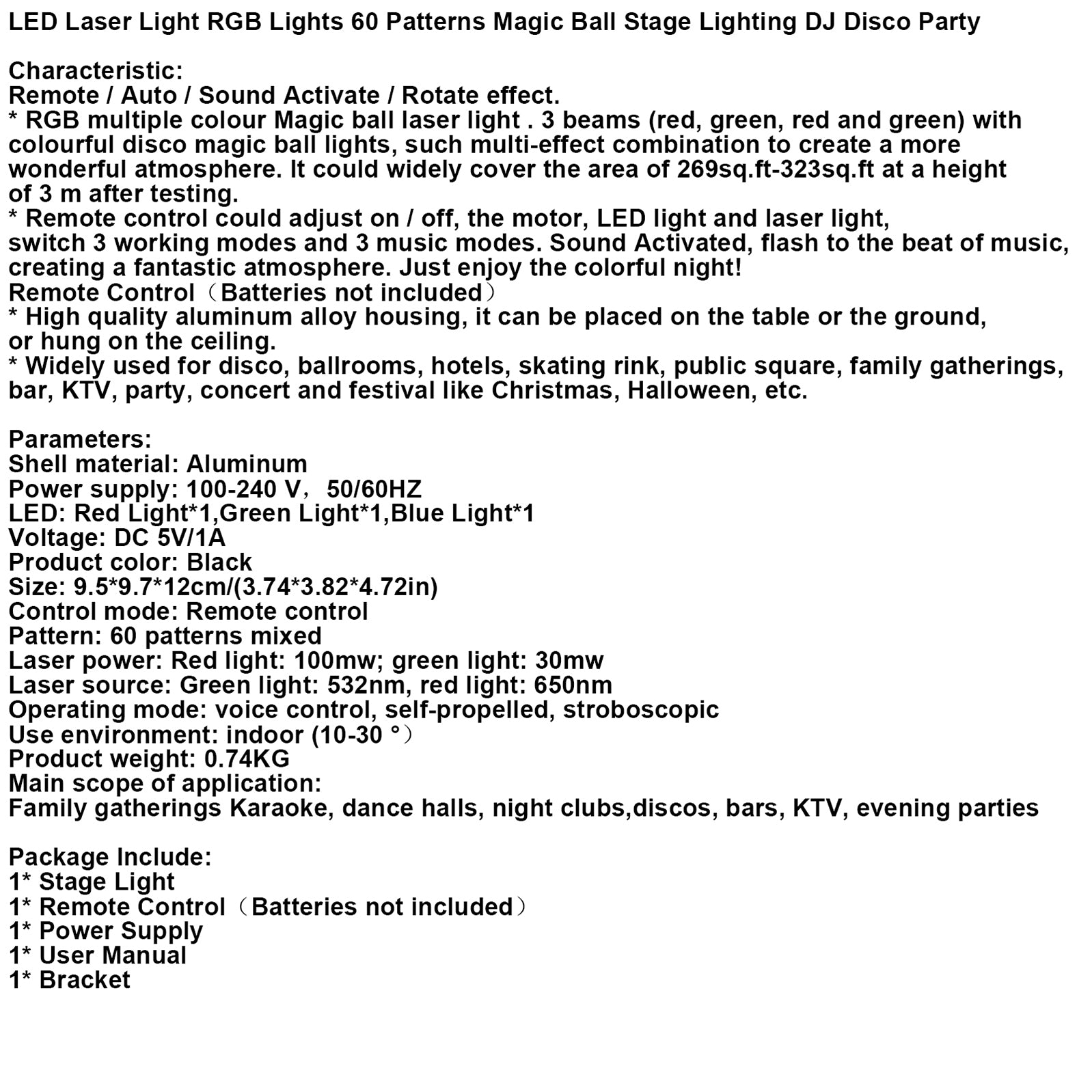 Lumière Laser LED RGB, 60 motifs, boule magique, éclairage de scène, DJ Disco Party