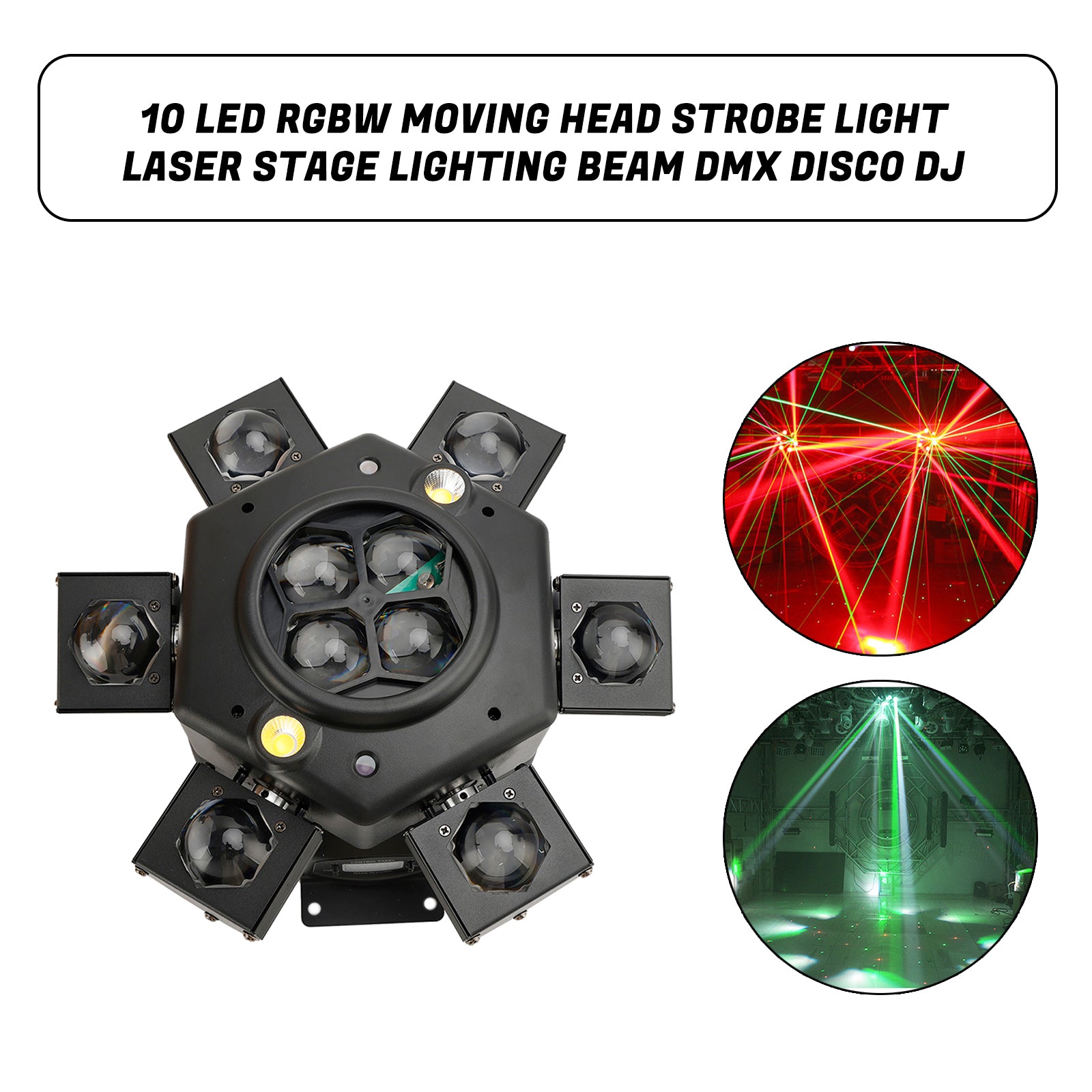 10 RGBW LED Stage Lighting Moving Head Strobe Light Laser Beam DMX Disco DJ