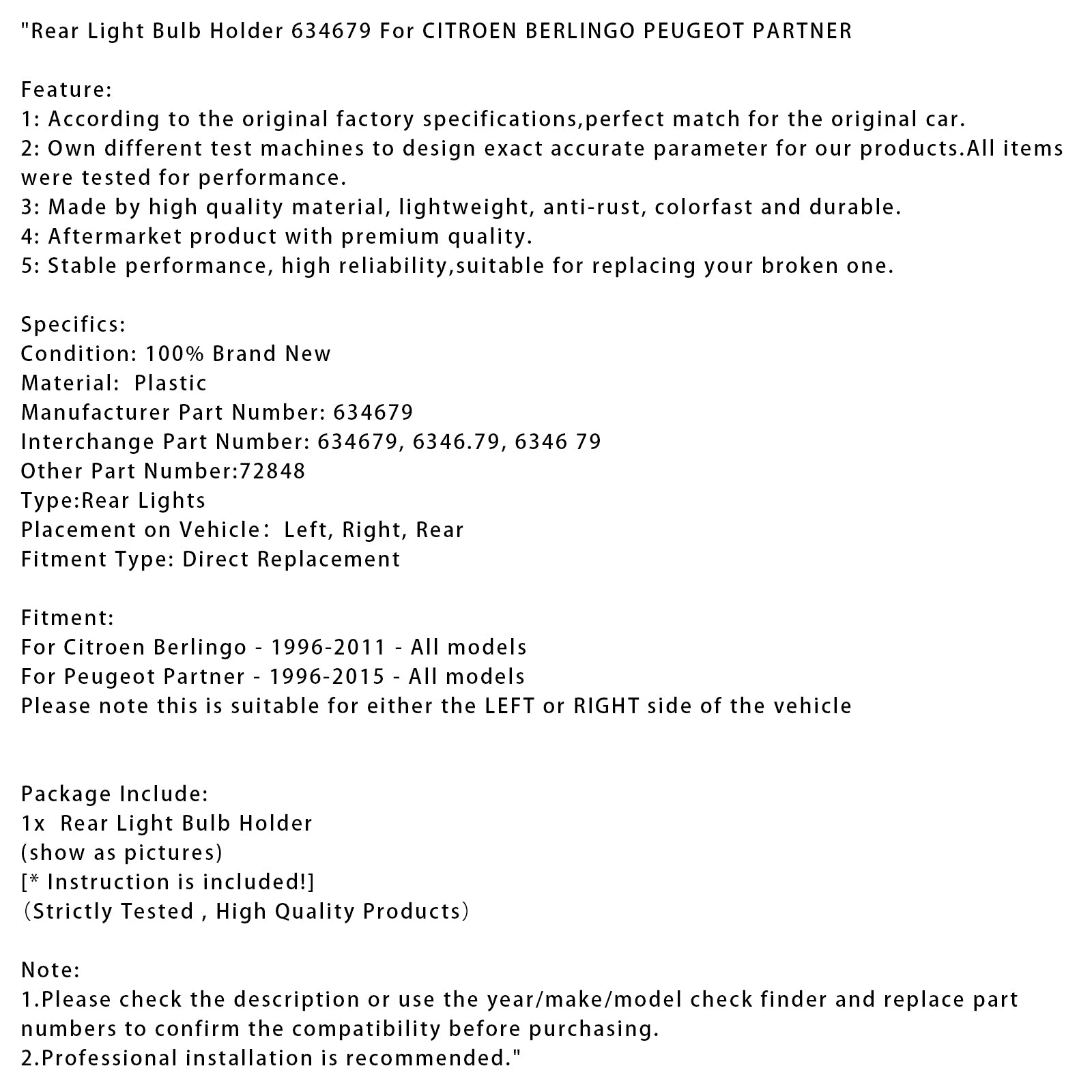 1996-2011 Držiteľ zadnej žiarovky Citroen Berlingo 634679 72848