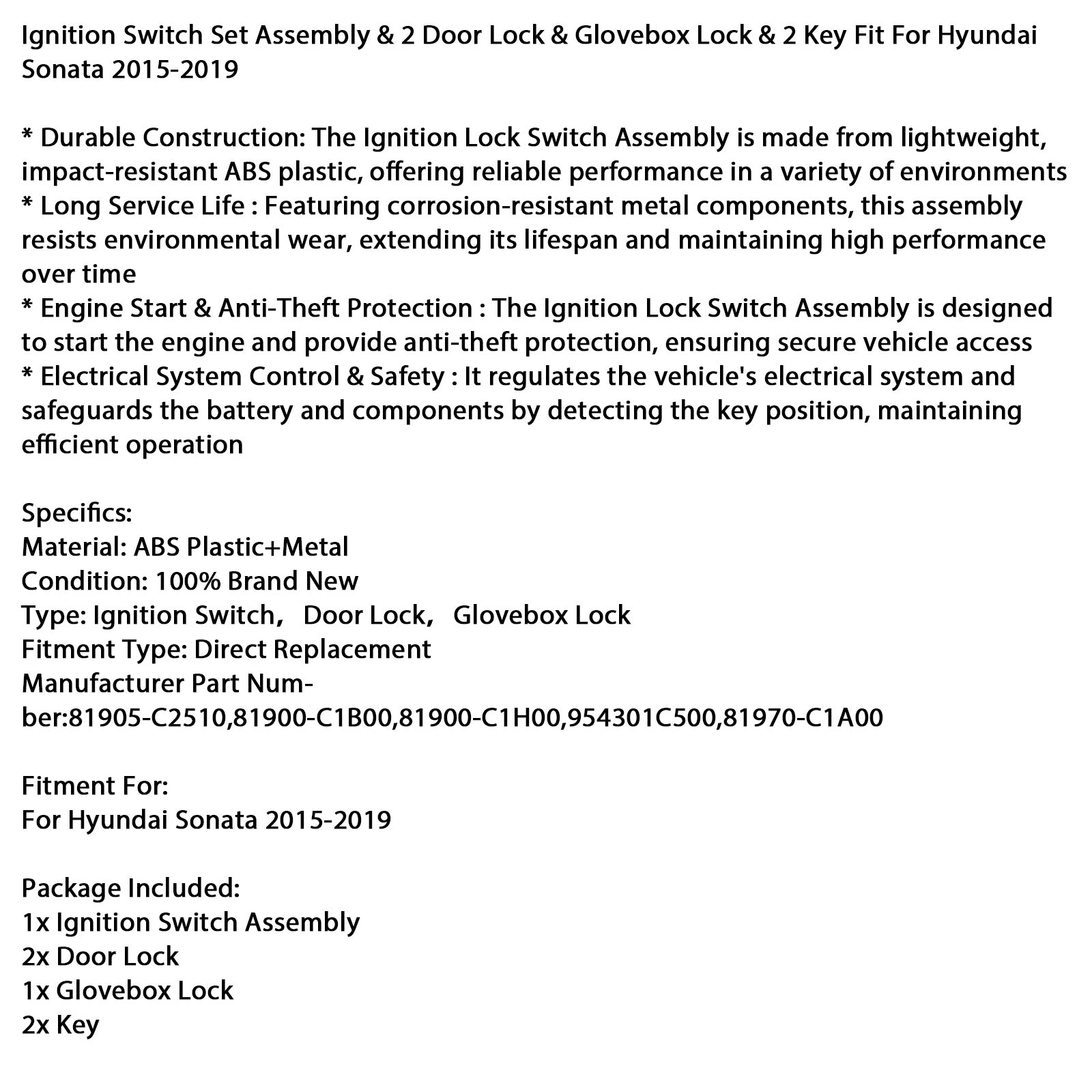 Conjunto de barril de arranque de cerradura de encendido Hyundai Sonata 2015-2019 81905C2510