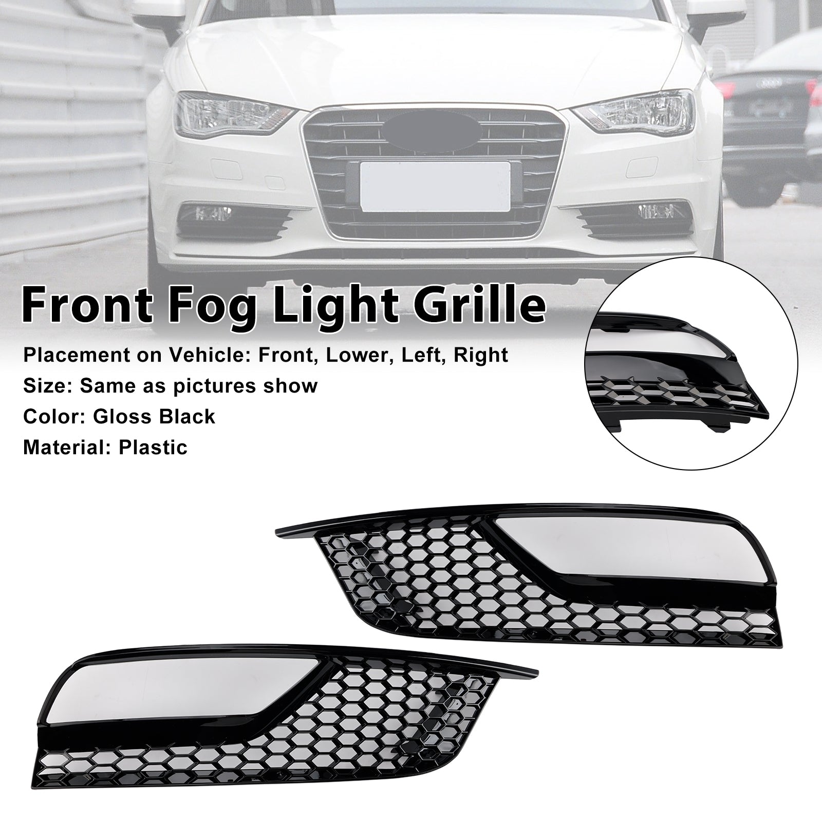 2013-2016 Audi A3 8V Sedan Gloss Black Front Fog Light Grill Covers