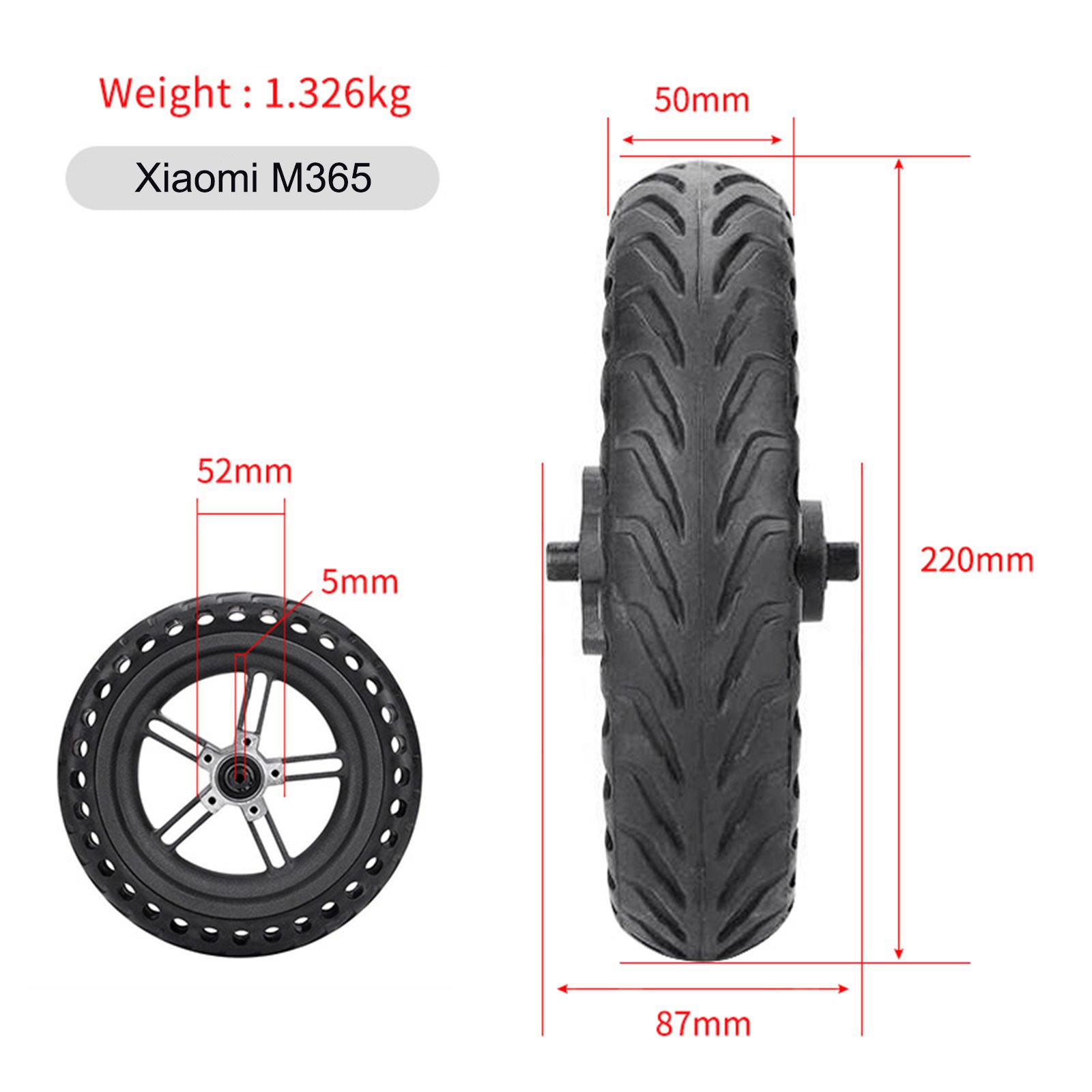 8.5" honeycomb runflat tire rear wheel+hub+disc brake disc For M365/1S/LITE