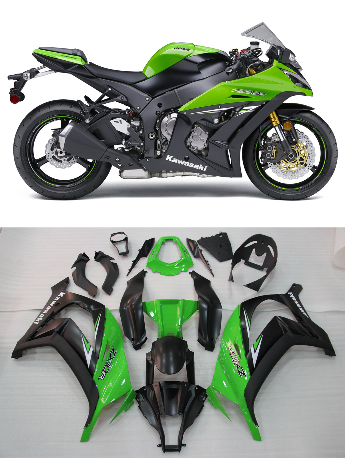 2011-2015 Ninja ZX10R Green Black Bodywork Fairing ABS Injection Molded Plastics Set 8# Generic