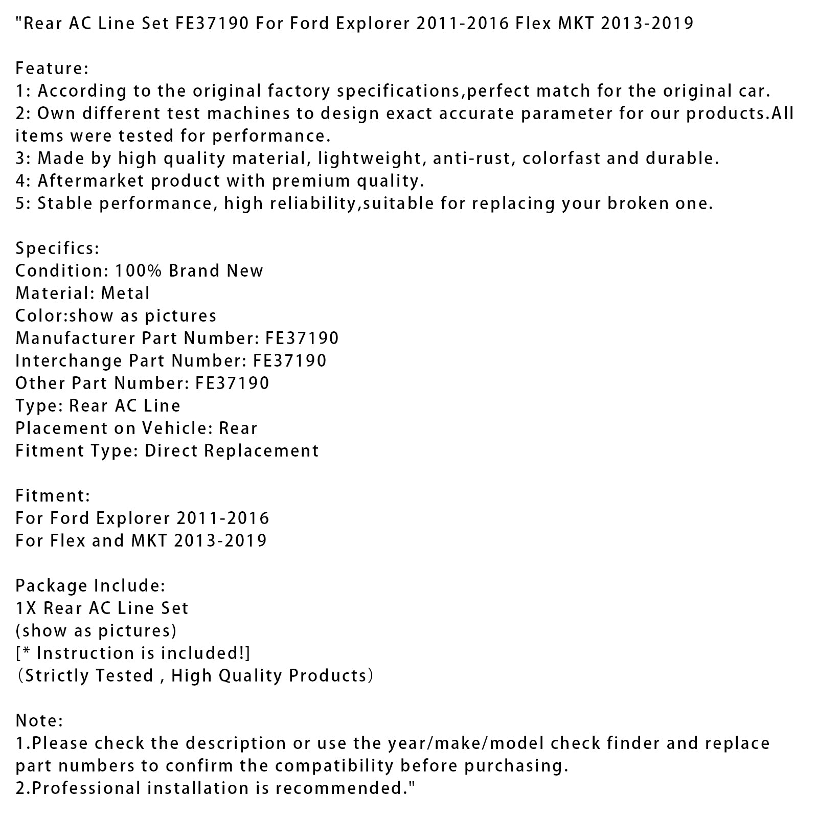 Achter AC-lijnset voor Ford Explorer 2011-2016 Flex MKT 2013-2019 FE37190
