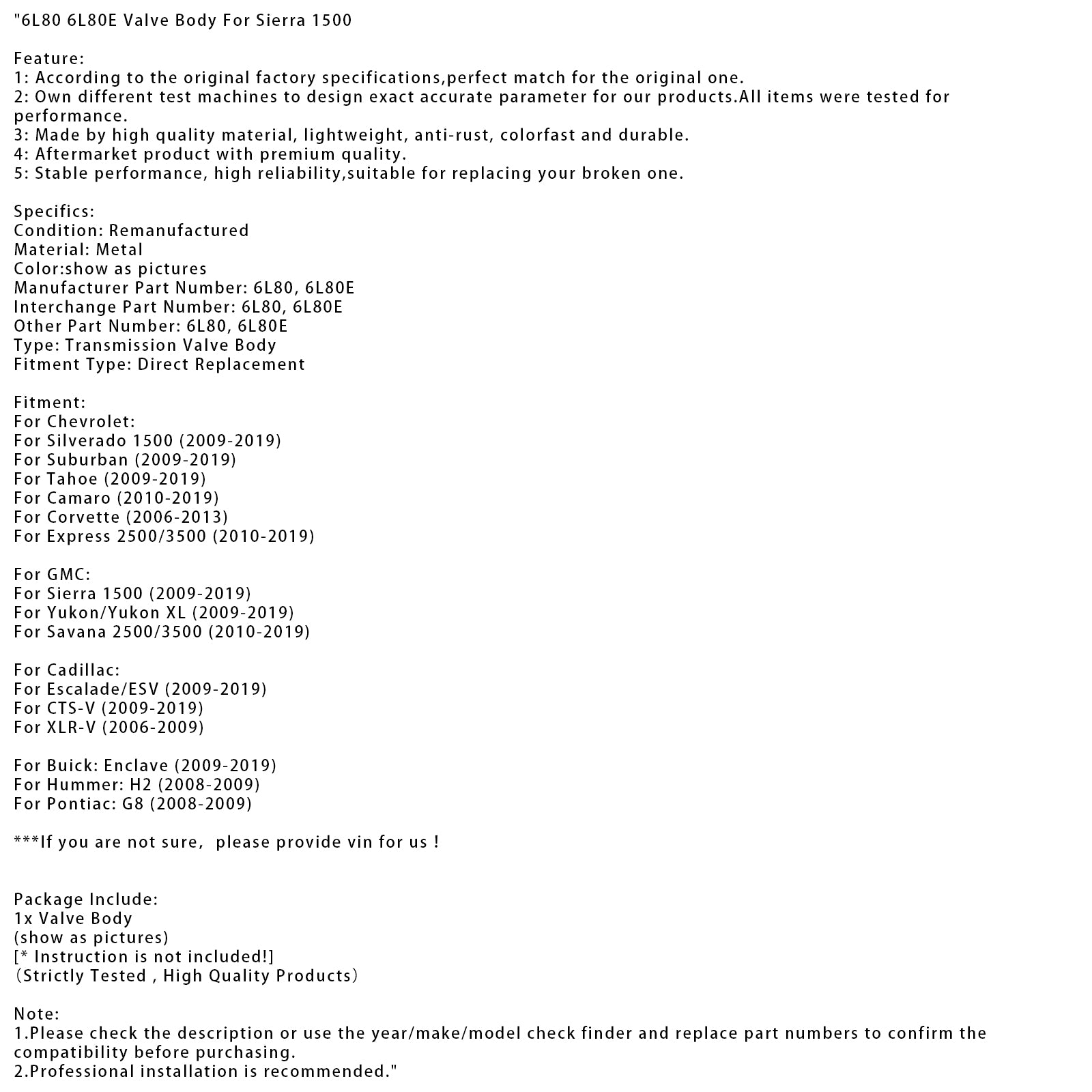 Cuerpo de válvula Hummer H2 2008-2009 6L80 6L80E
