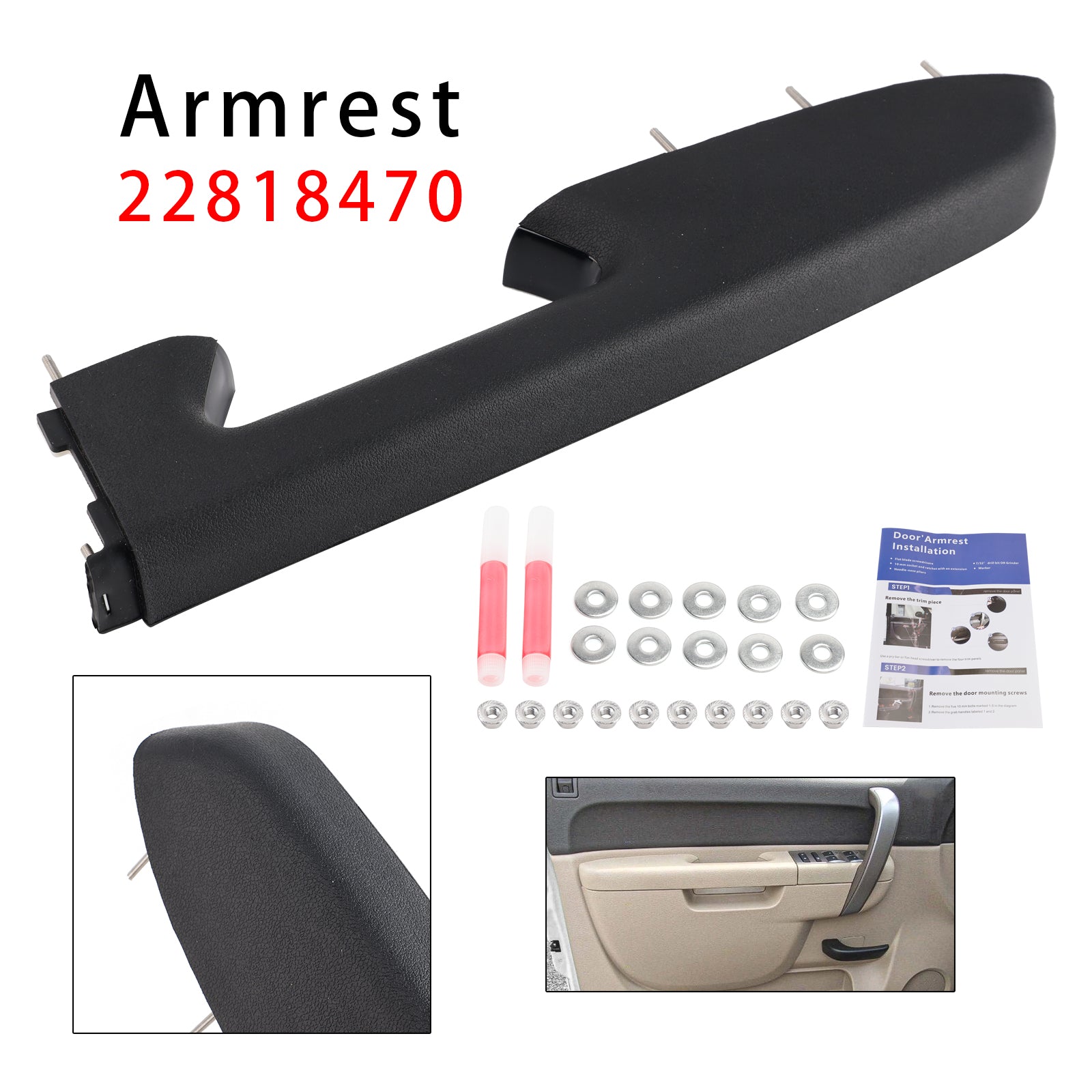Front Right Armrest Repair Kit For Chevy Silverado 1500 2500HD 3500HD 10-14 BLK