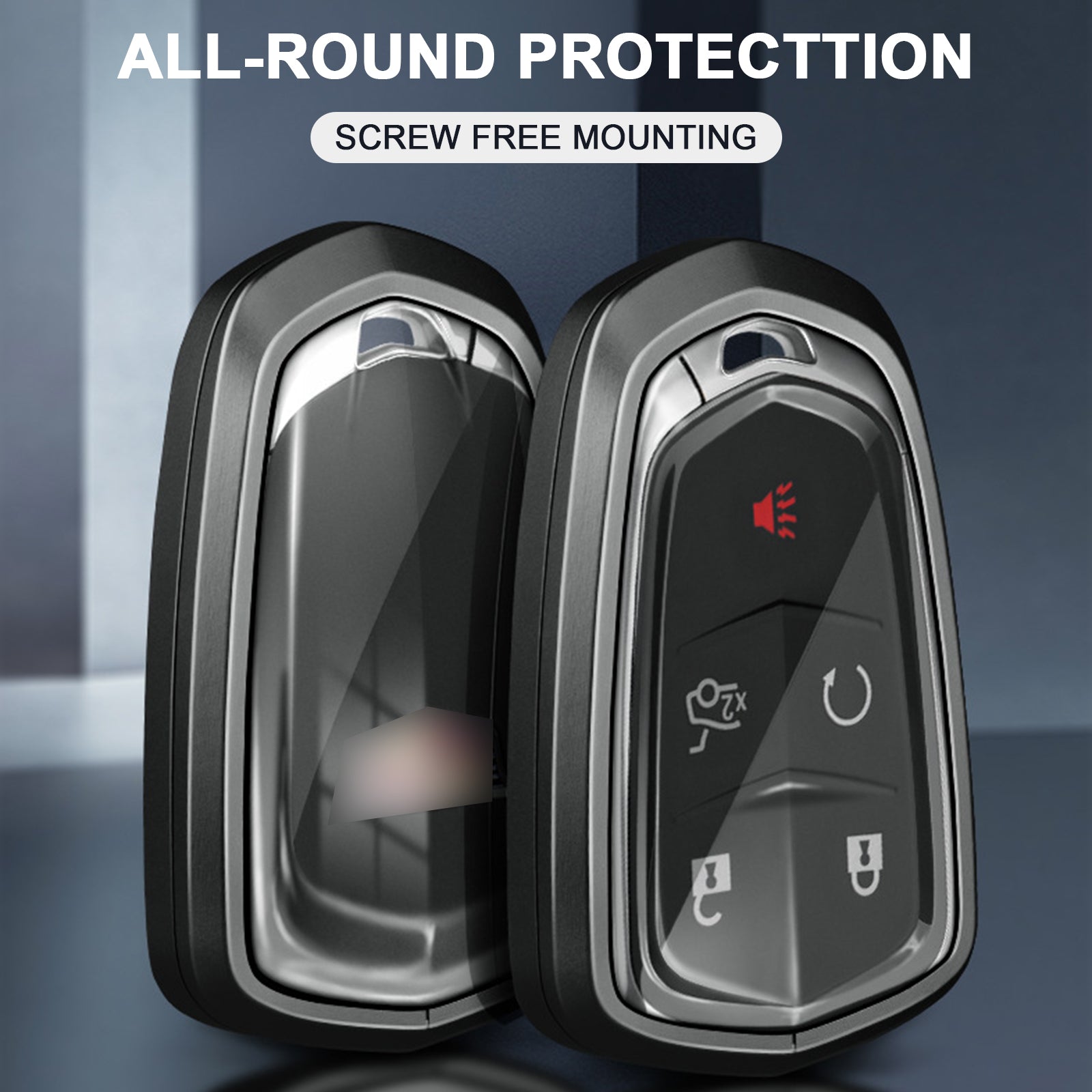 Aluminum Alloy TPU Silvery Car Key Case Cover With Buckle For Cadillac