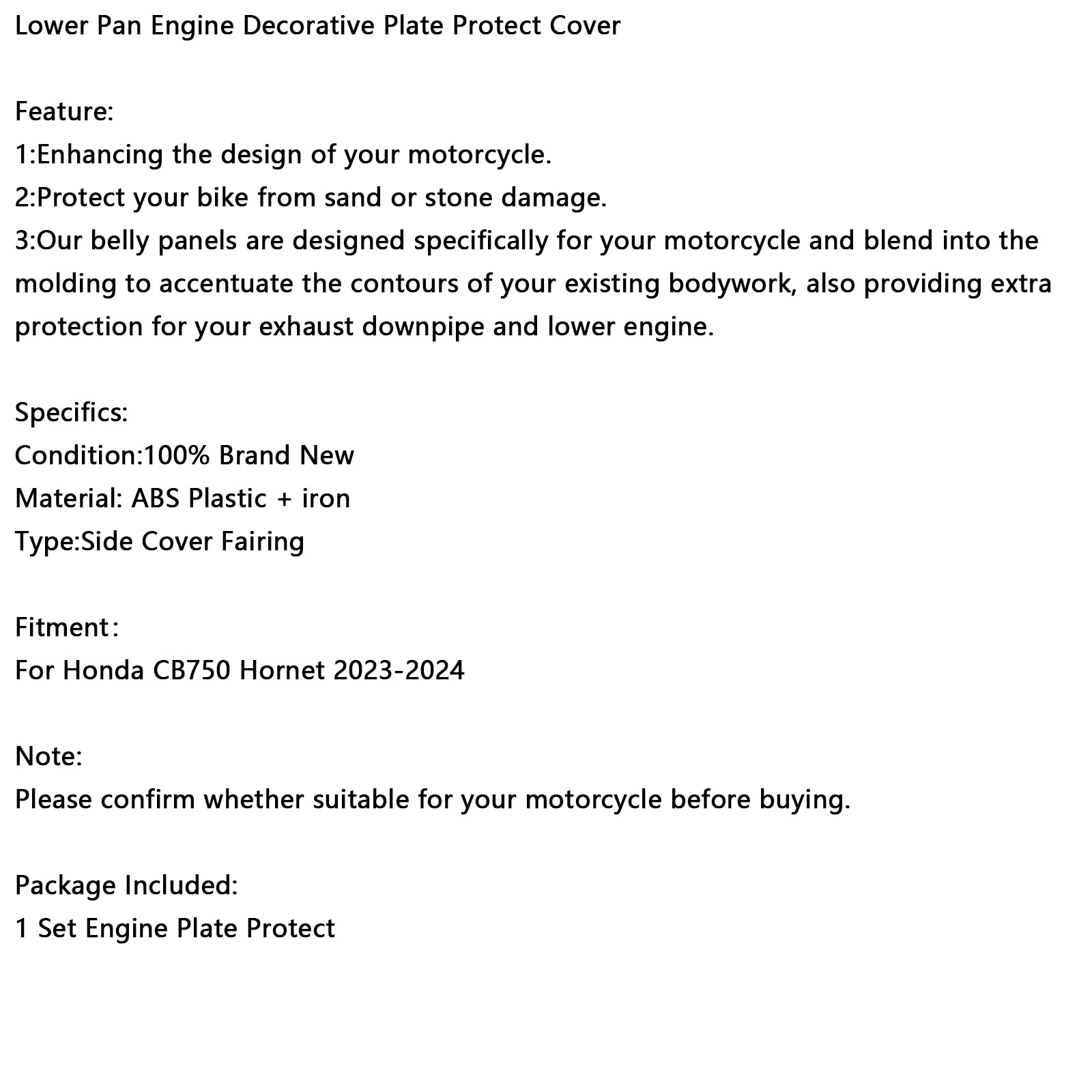 2023-2024 Honda CB750 Hornet Nedre panoremotor Dekorativ plate Beskyttelsesdeksel