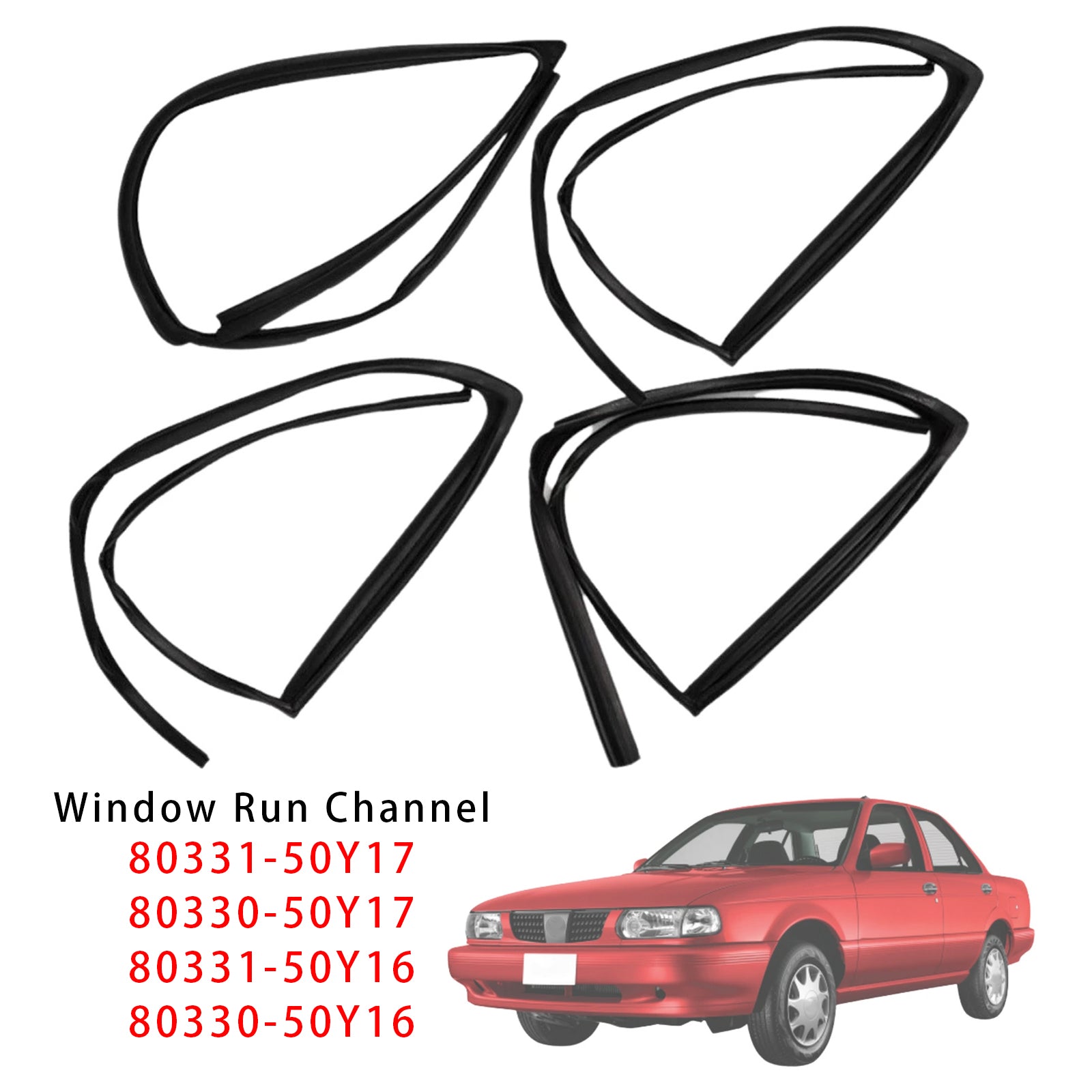4PCS Glass Run Channel Seal For Nissan Sunny Sentra Tsuru B13 1990-1994