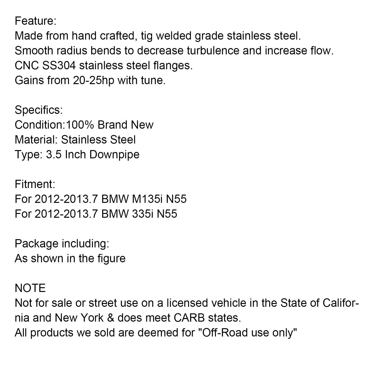 3.5" Atualização do tubo de escape para N55 2012-2013.7 BMW M135i 335i Aço Inoxidável