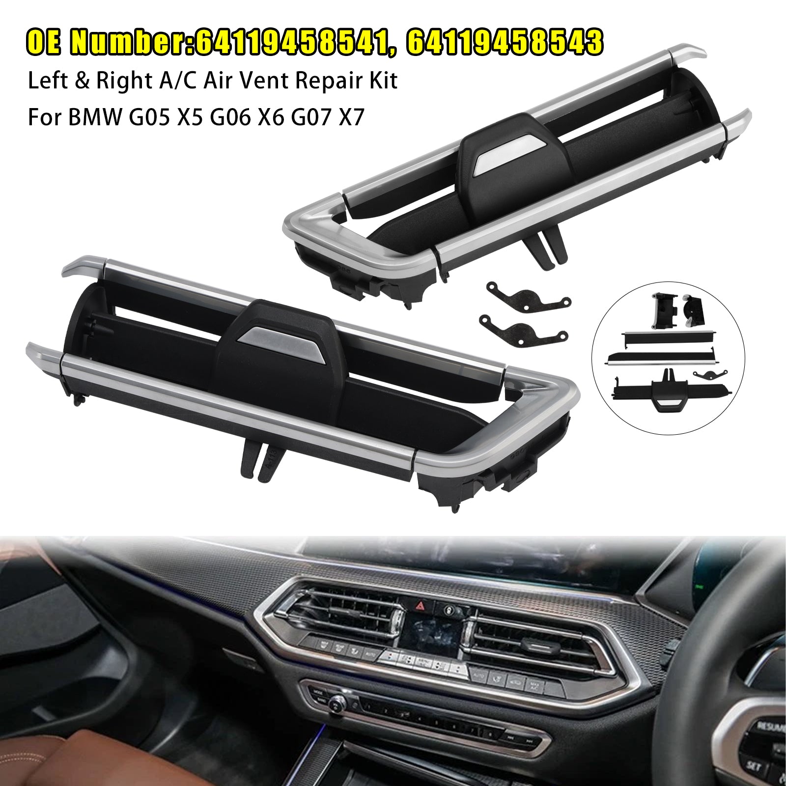 Left & Right A/C Air Vent Repair Kit for BMW X5 G05 X7 G07 19-21 X6 G06 20-21
