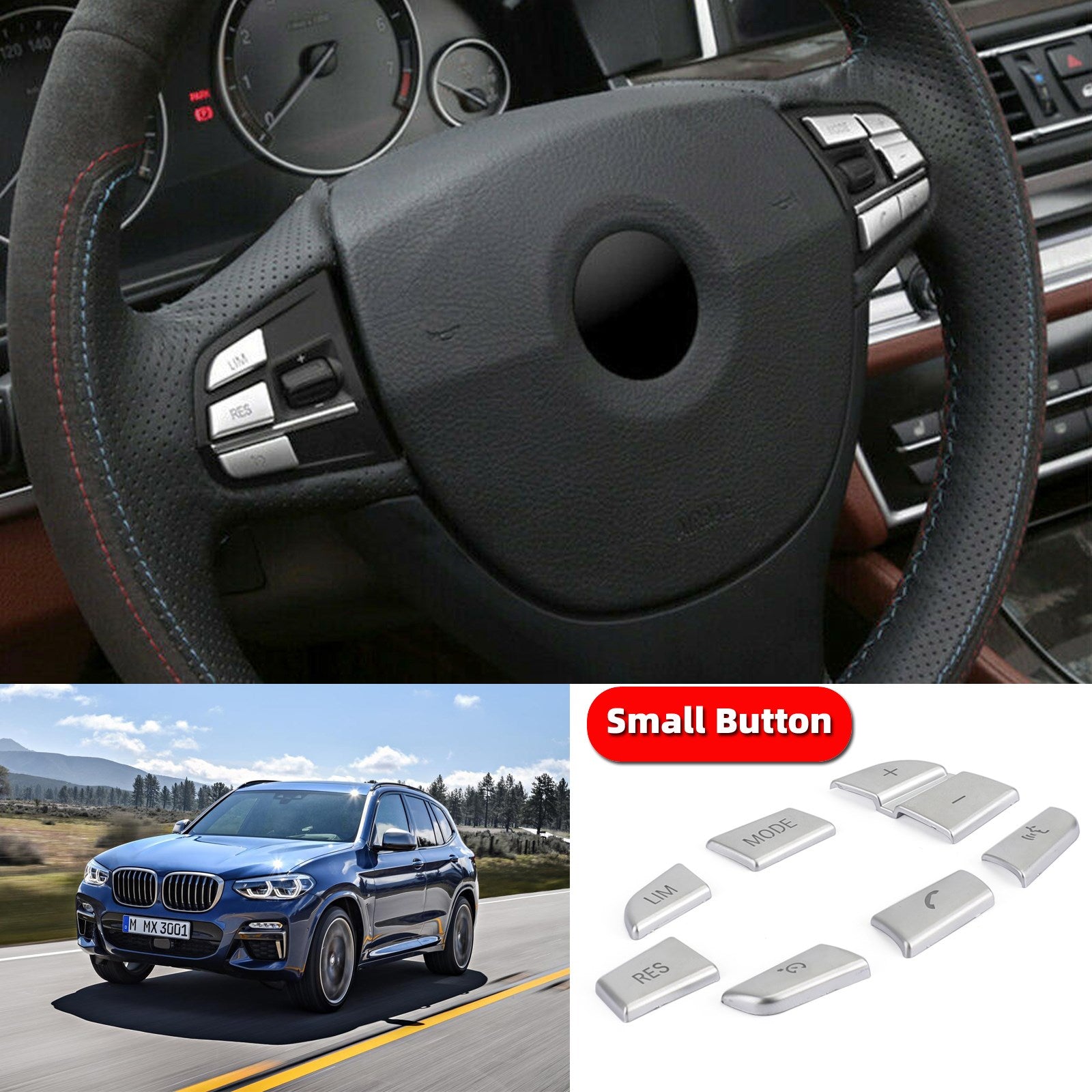 7x Steering Wheel Button Trim Cover Fit For BMW X3 F25（11-17）X4 F26（14-17）B